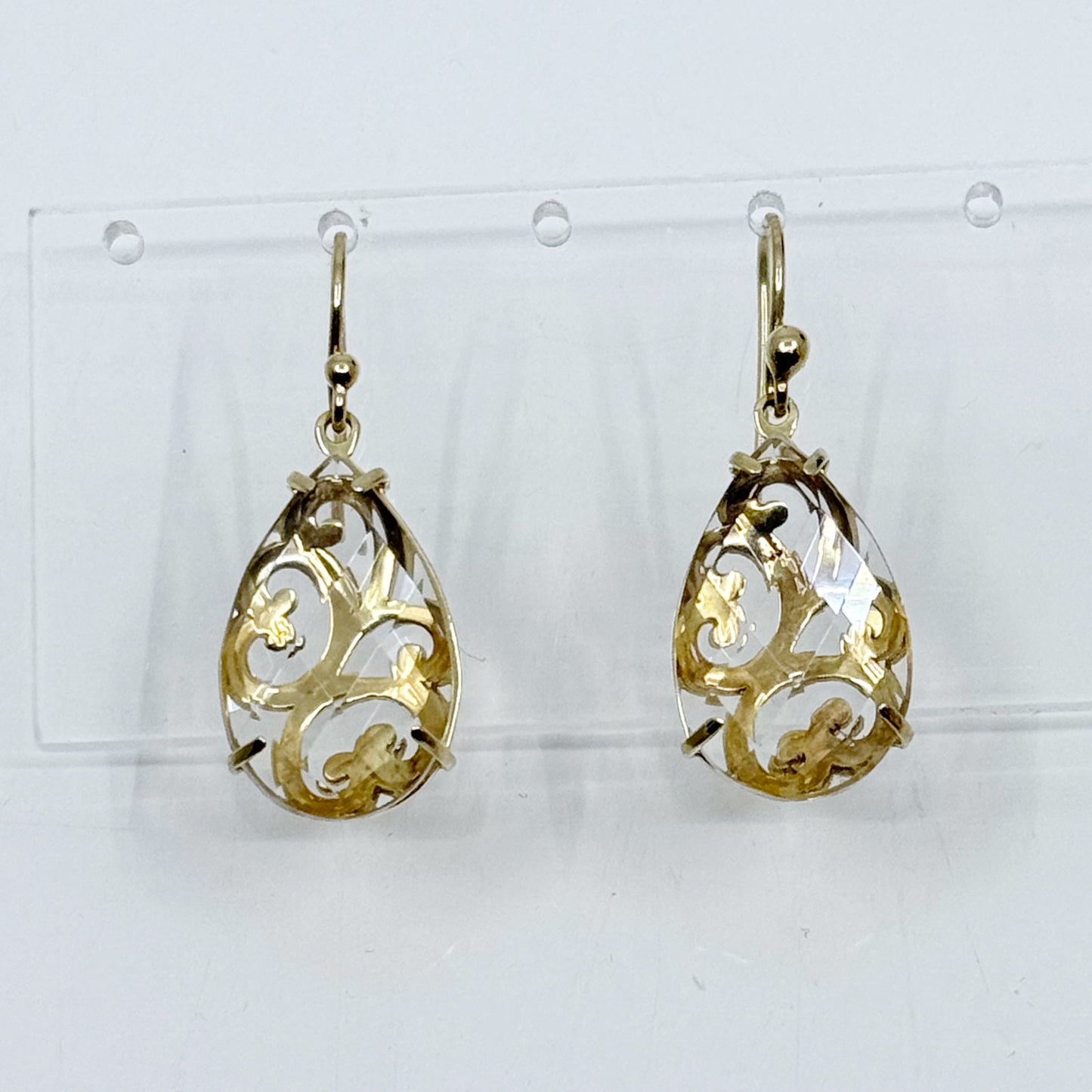 14k Gold vermeil sterling silver rock crystal quartz drop earrings GM829