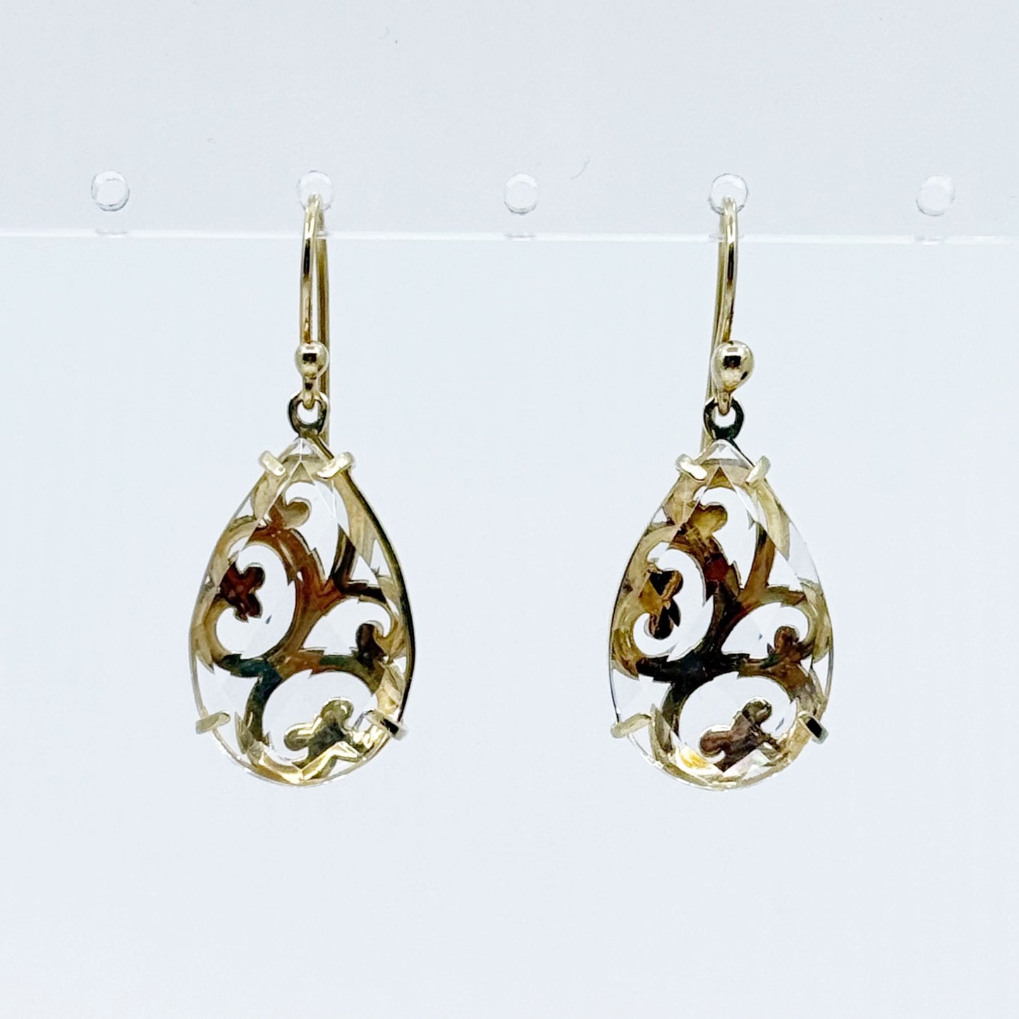 14k Gold vermeil sterling silver rock crystal quartz drop earrings GM829