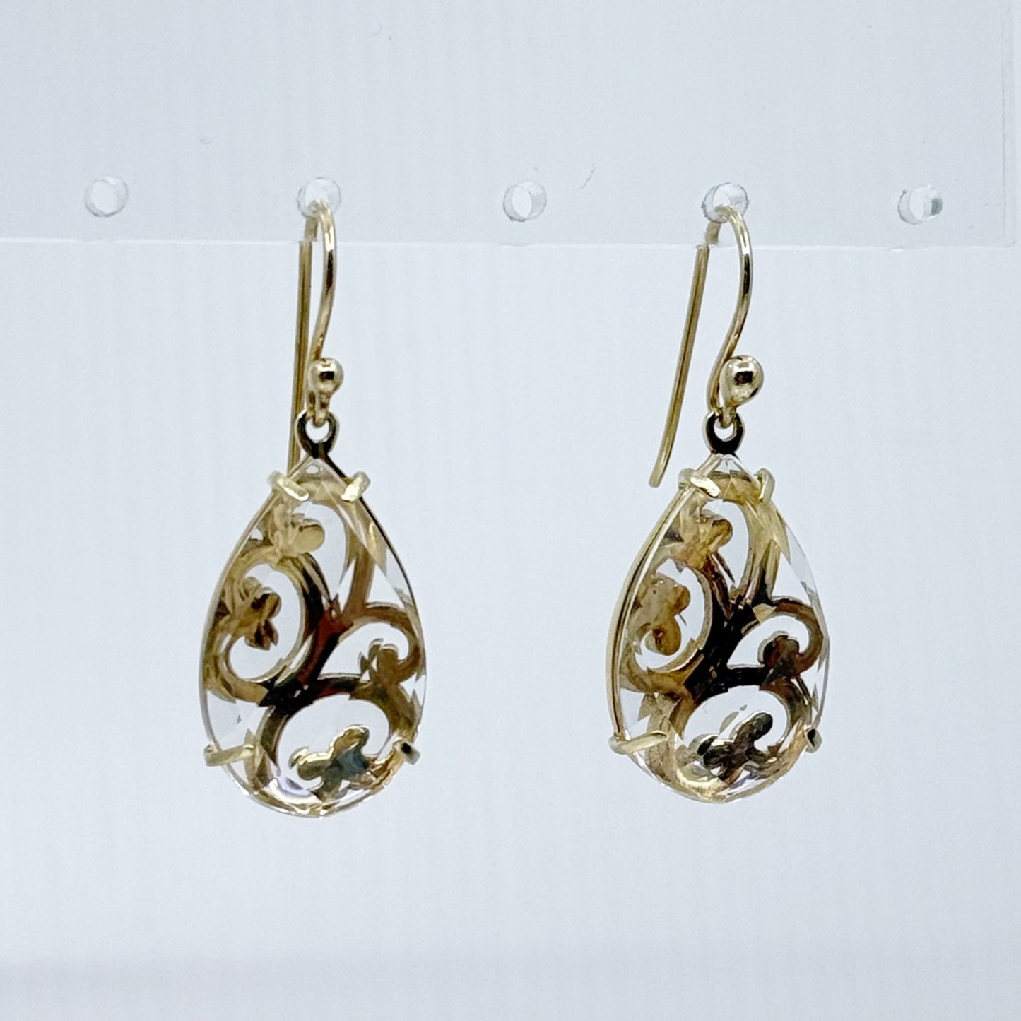 14k Gold vermeil sterling silver rock crystal quartz drop earrings GM829