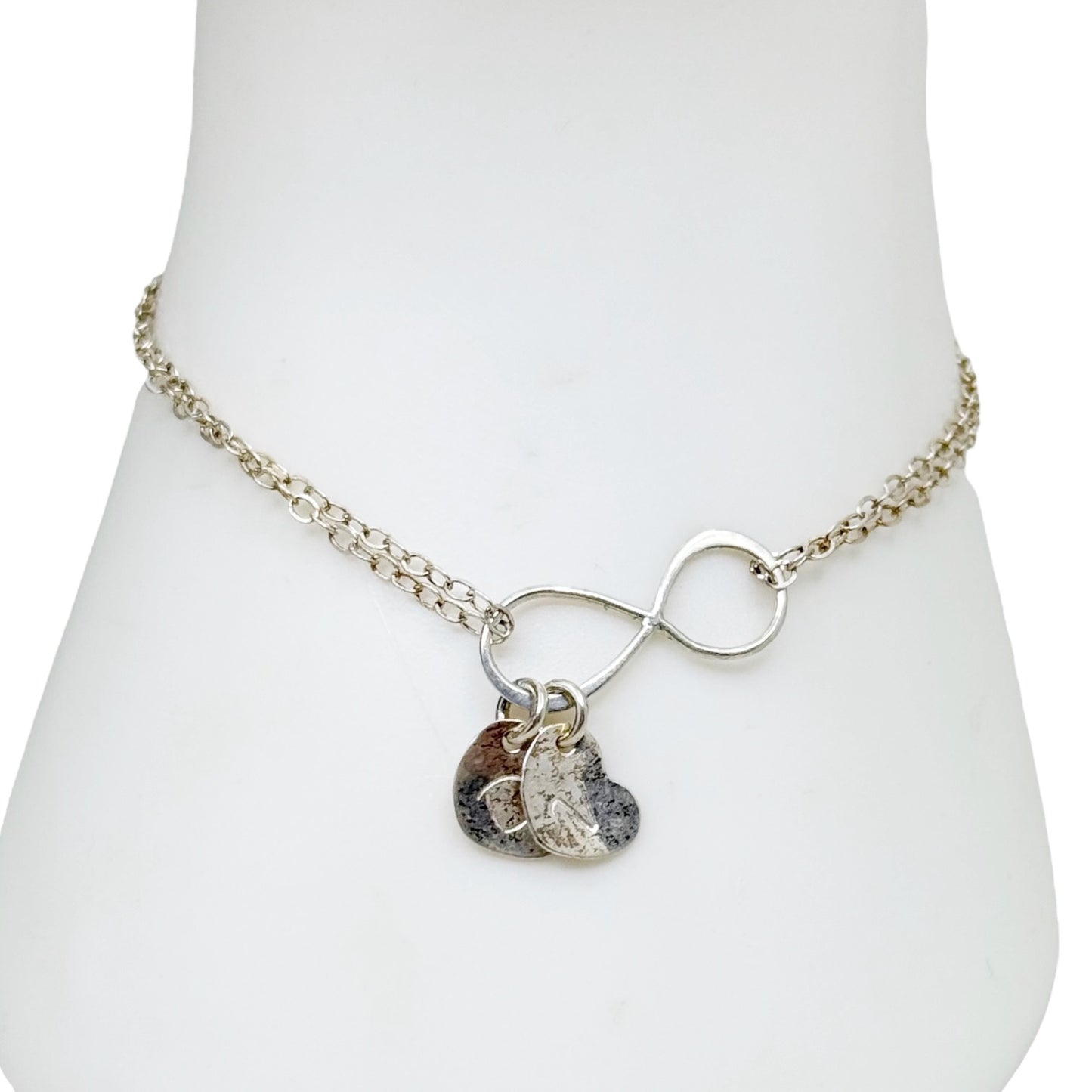 sterling silver DV heart charm bracelet