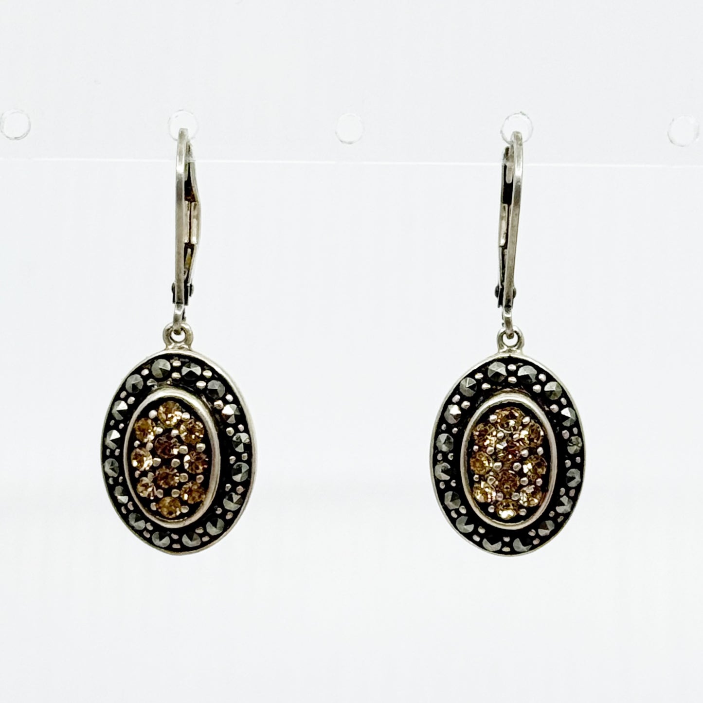 sterling silver crystal & marcasite drop earrings GM833