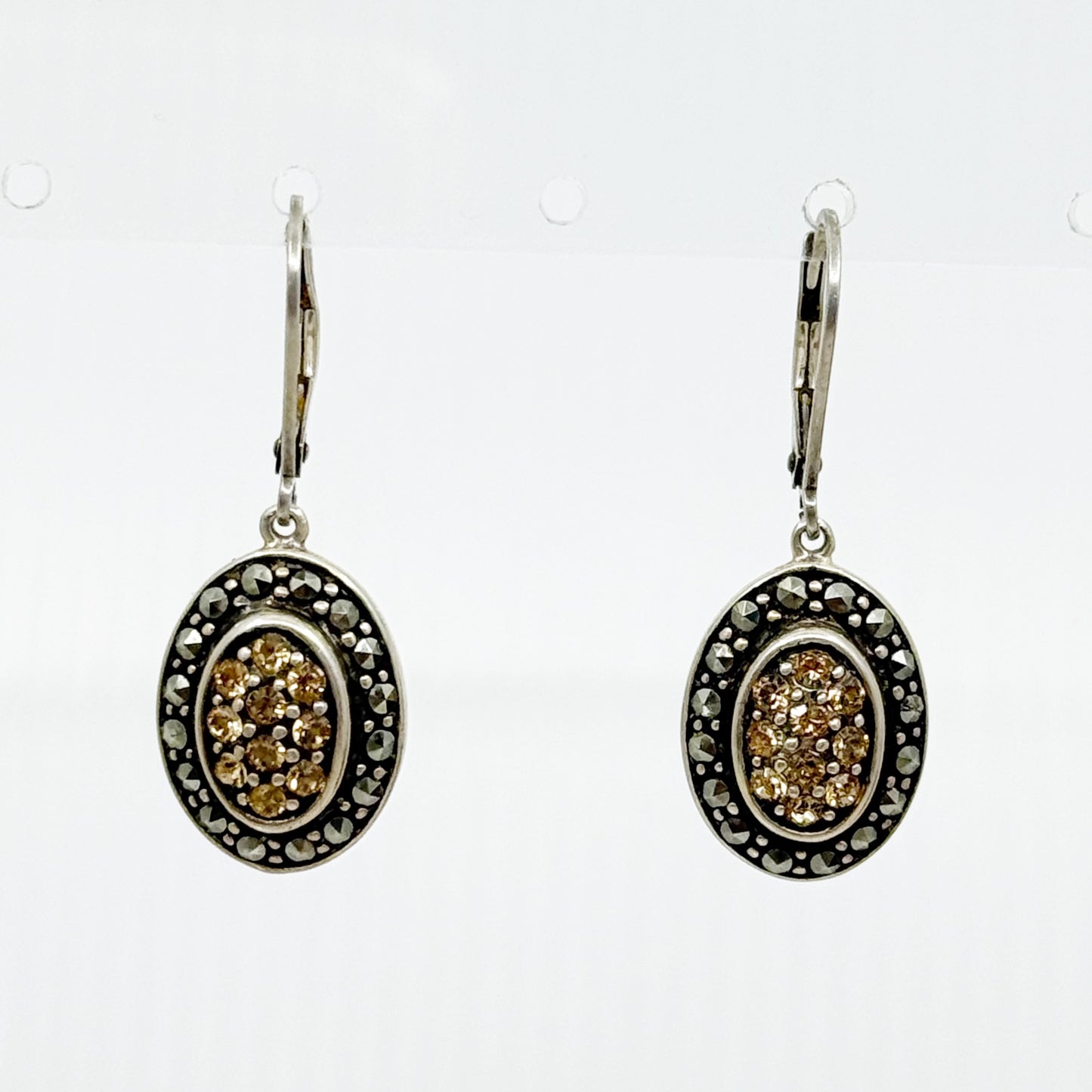sterling silver crystal & marcasite drop earrings GM833