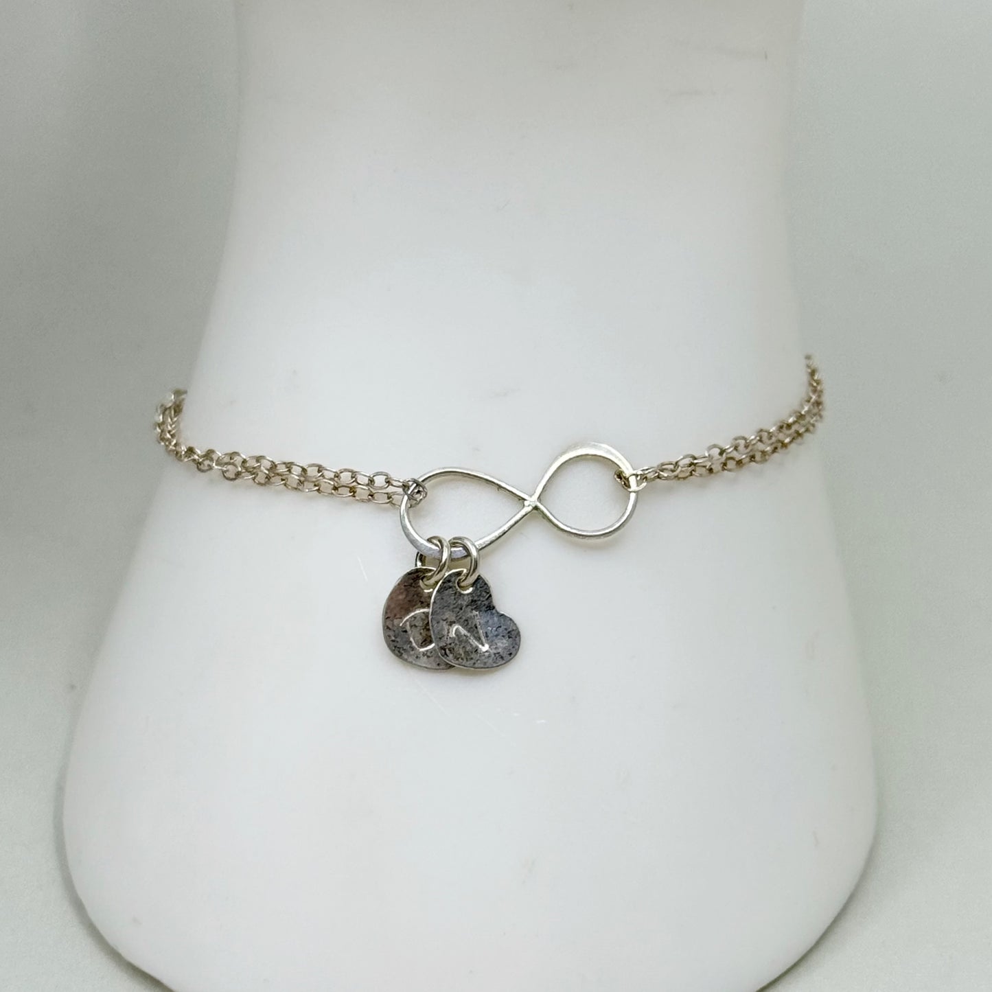sterling silver DV heart charm bracelet
