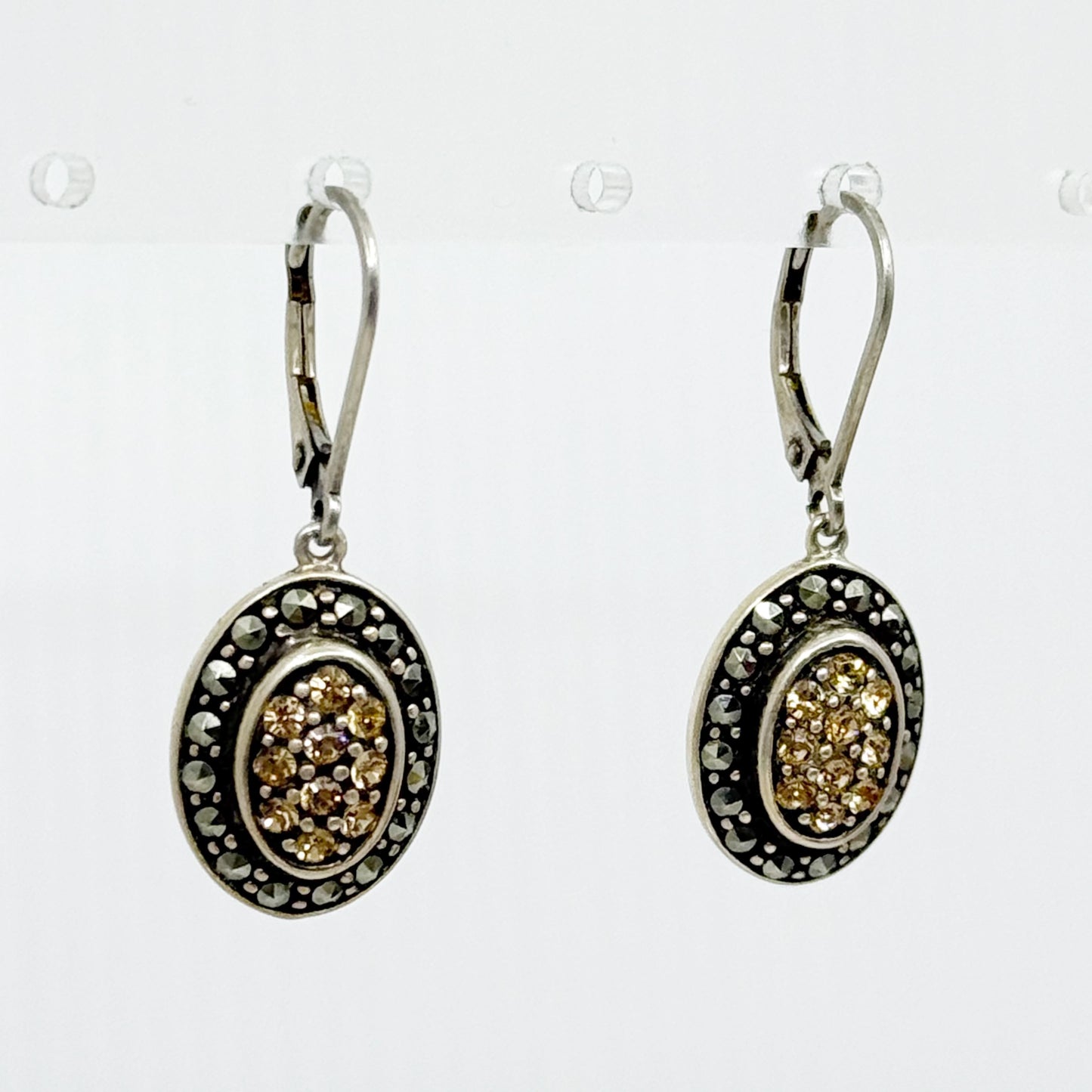 sterling silver crystal & marcasite drop earrings GM833