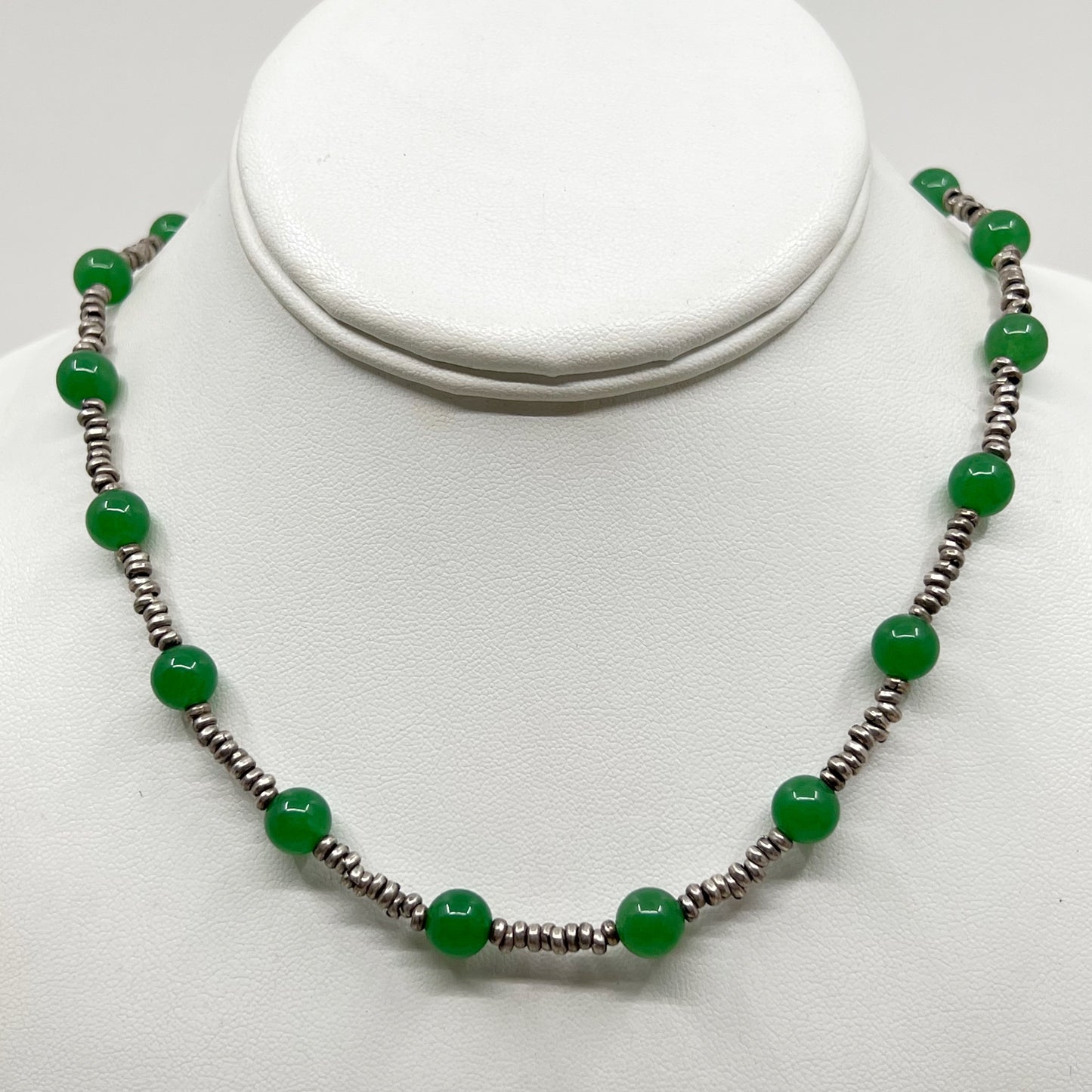 Hand Made Sterling silver 8mm chrysoprase necklace