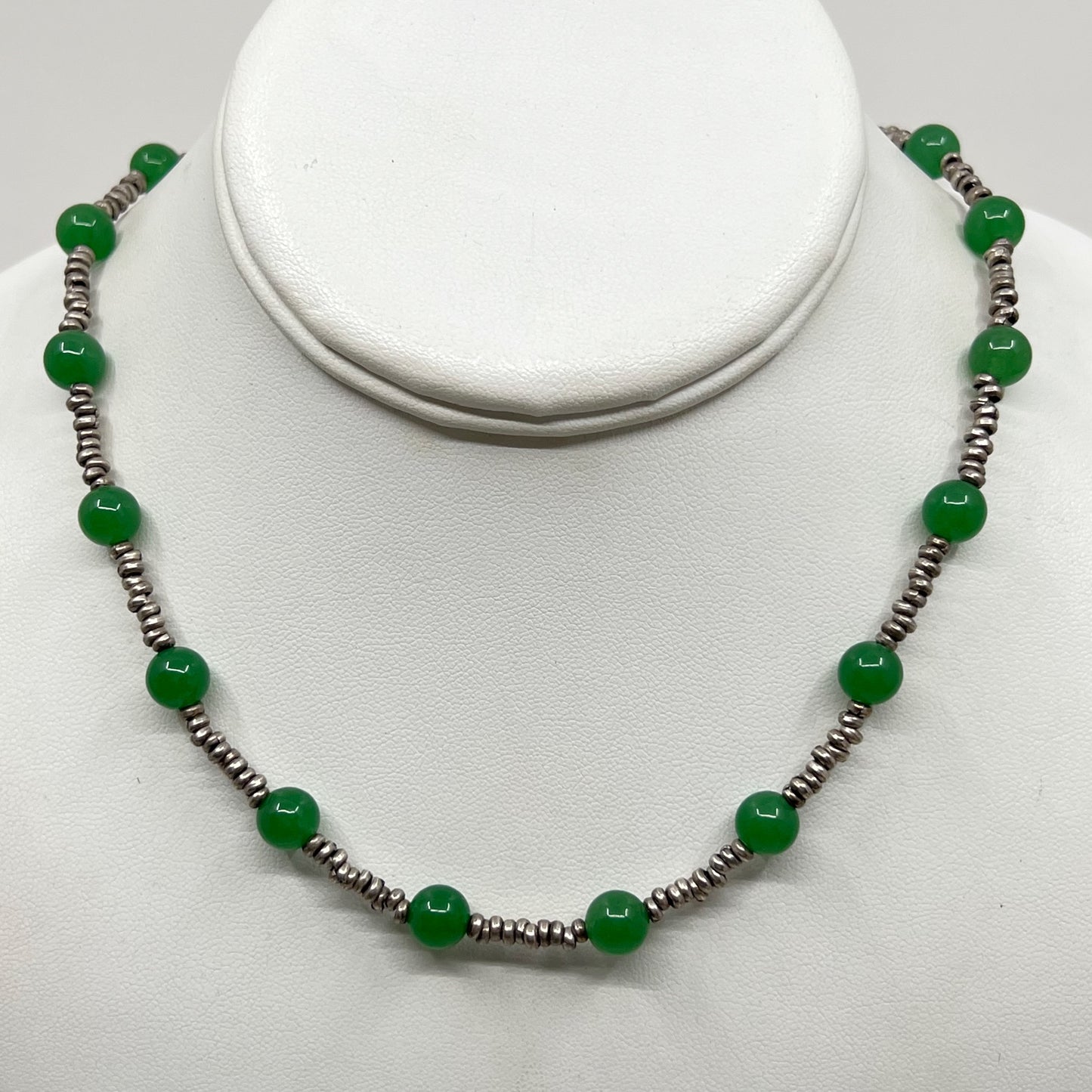 Hand Made Sterling silver 8mm chrysoprase necklace