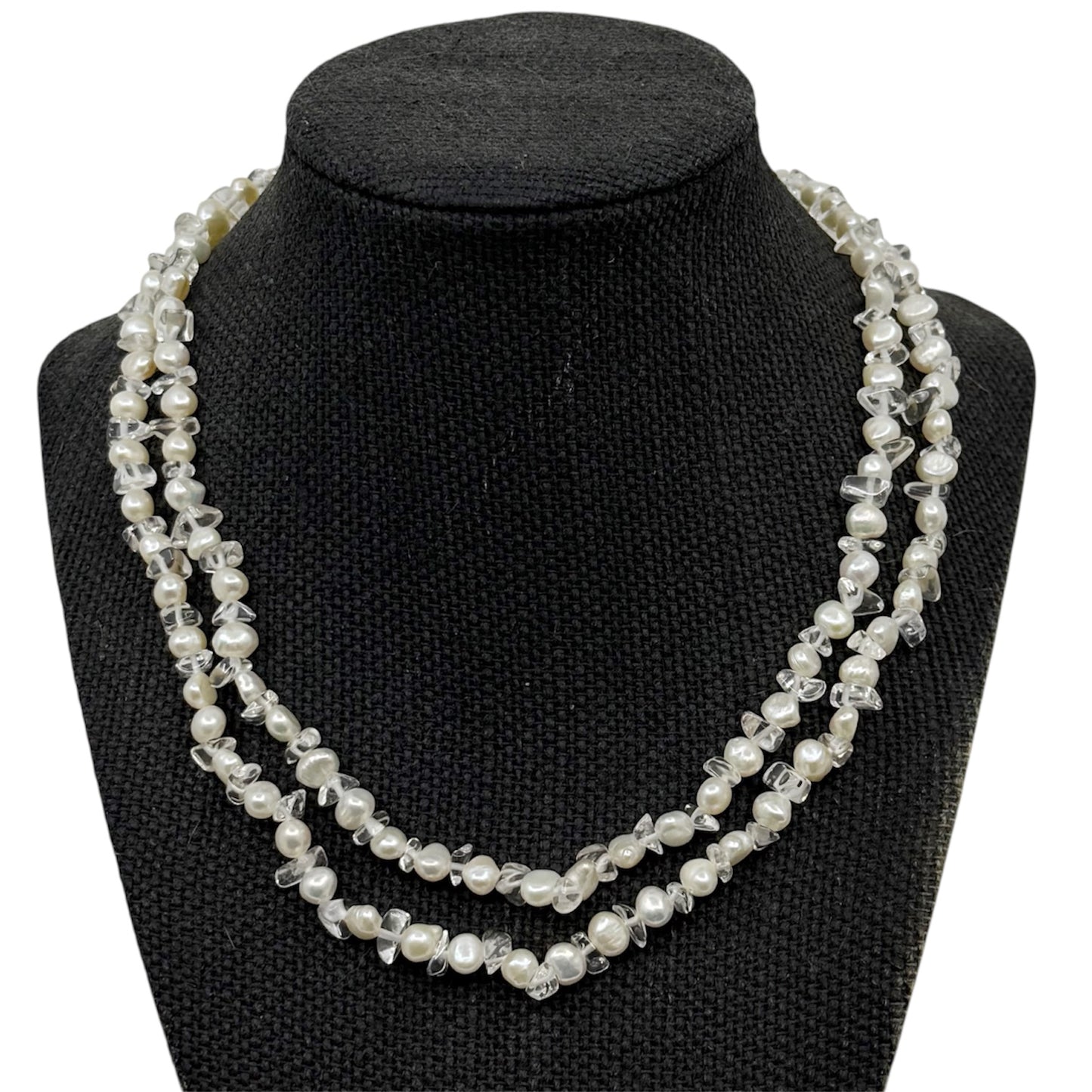 Hand Made sterling silver freshwater pearl & quartz bead necklace