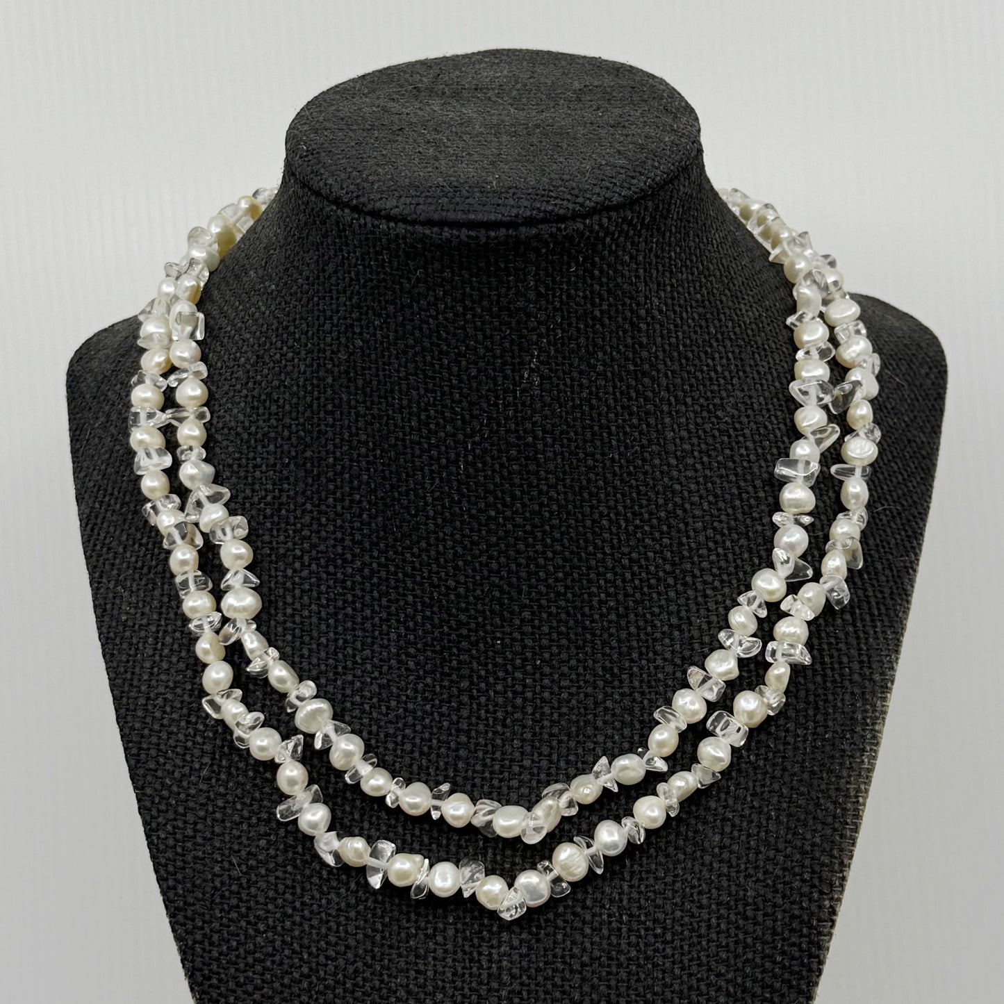 Hand Made sterling silver freshwater pearl & quartz bead necklace