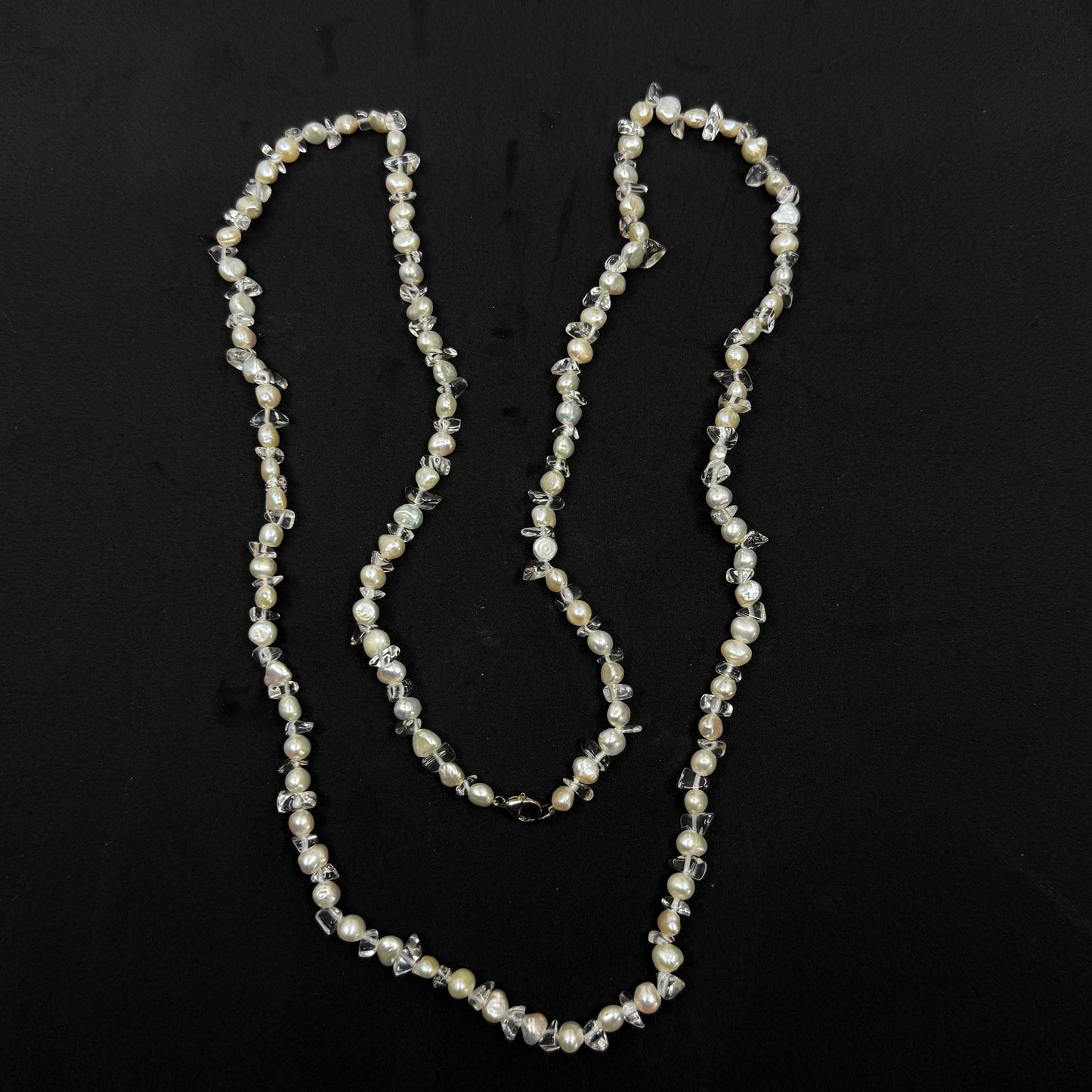Hand Made sterling silver freshwater pearl & quartz bead necklace