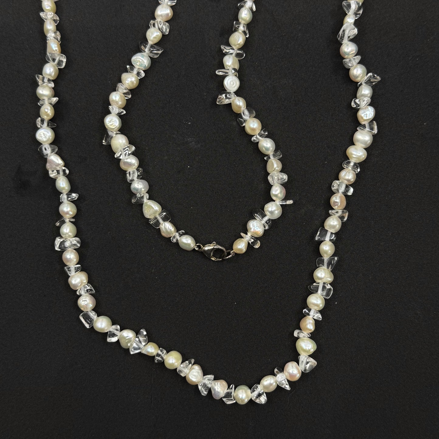 Hand Made sterling silver freshwater pearl & quartz bead necklace