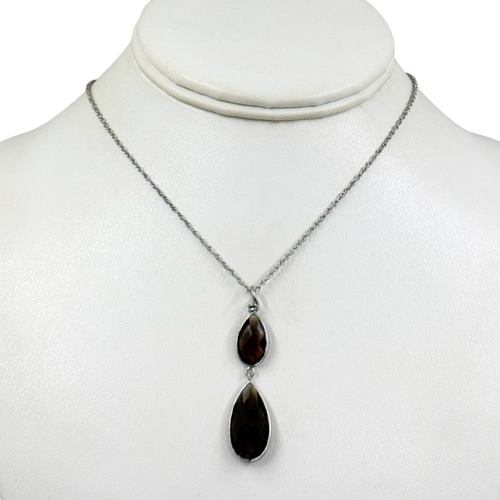 sterling silver smoky quartz drop pendant - GM348