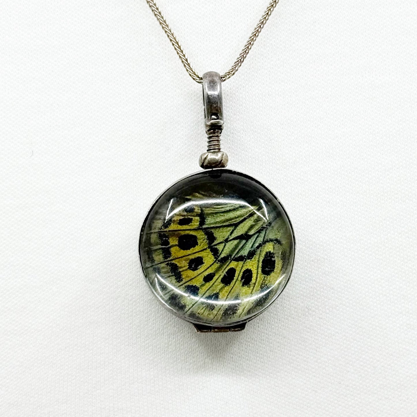 Victorian Sterling silver butterfly wings locket pendant - GM35