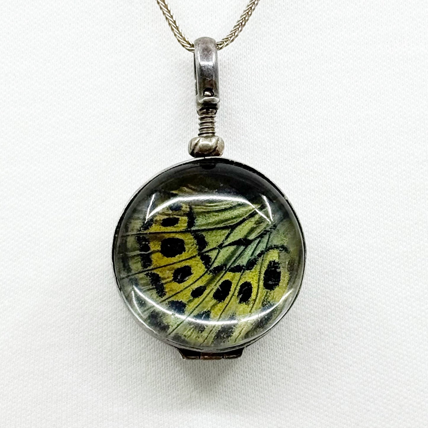 Victorian Sterling silver butterfly wings locket pendant - GM35
