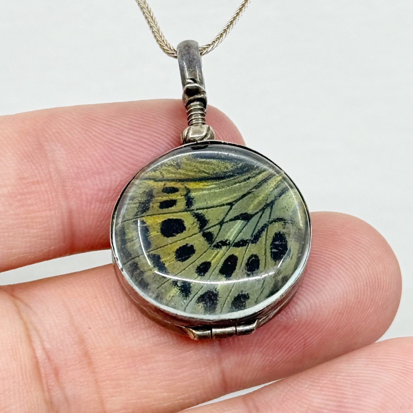Victorian Sterling silver butterfly wings locket pendant - GM35