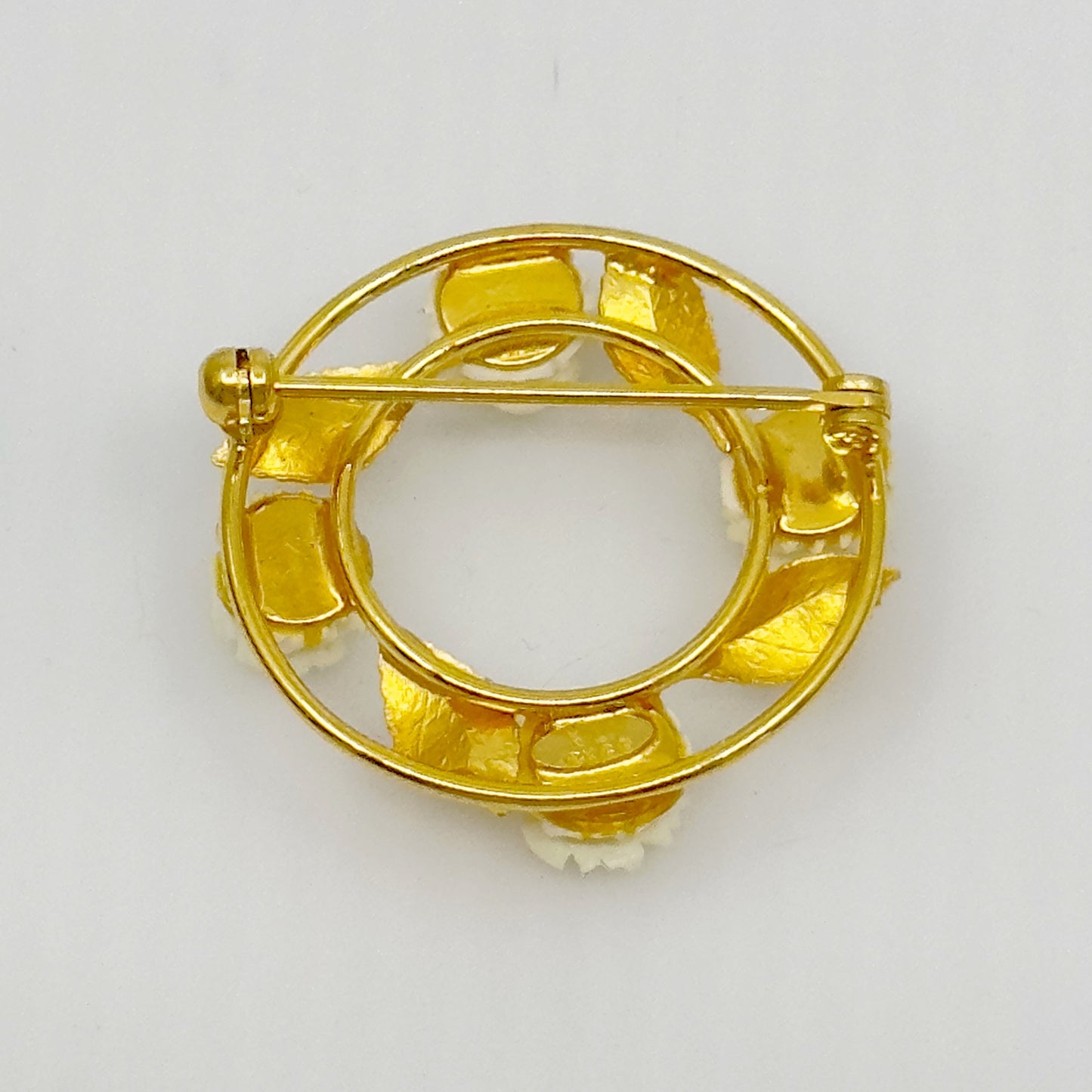 Vintage KL 12K Gold Filled carved bone rose brooch