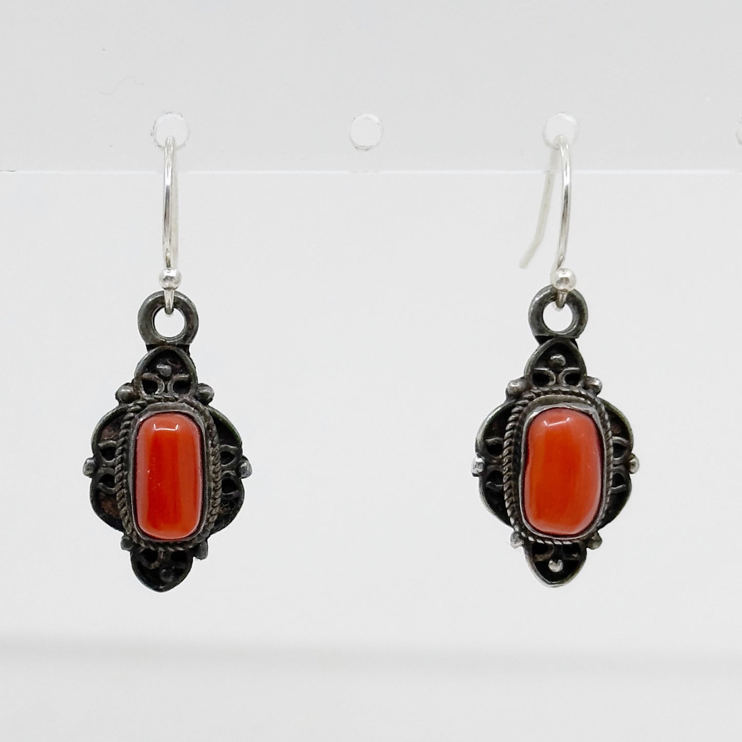 Vintage Sterling silver coral drop earrings
