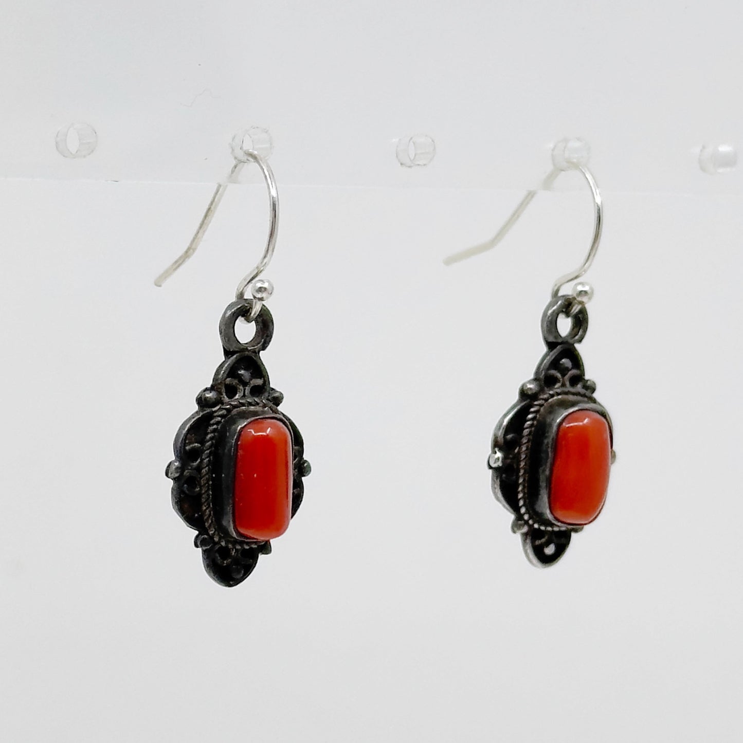 Vintage Sterling silver coral drop earrings