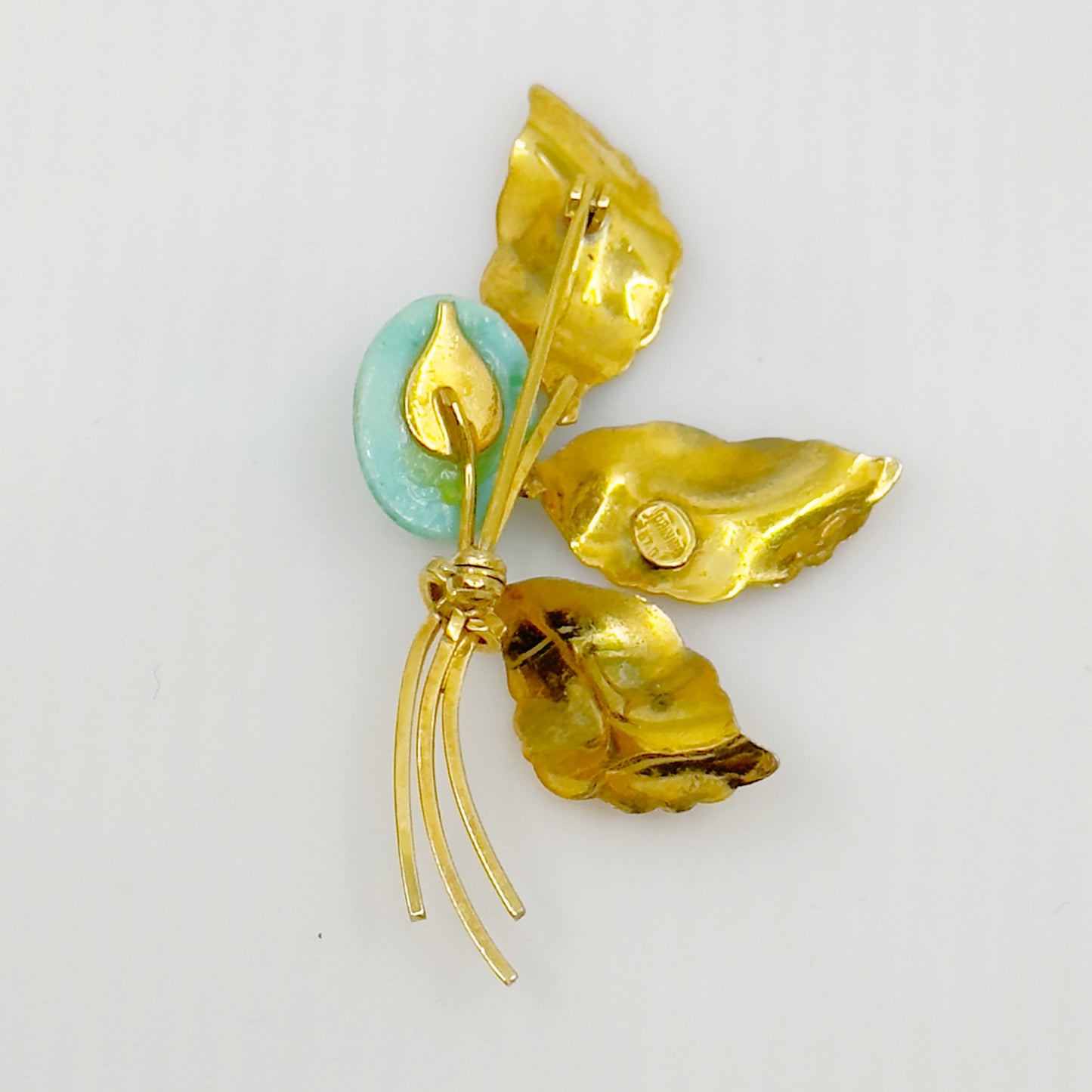 Vintage Turin Inc 12K gold filled robin's egg glass brooch