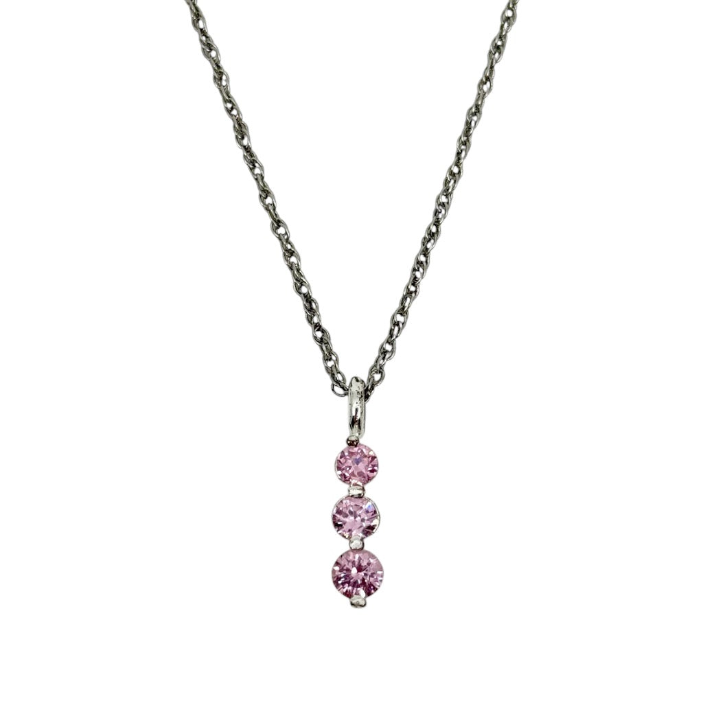 sterling silver pink cubic zirconia trilogy pendant - GM382
