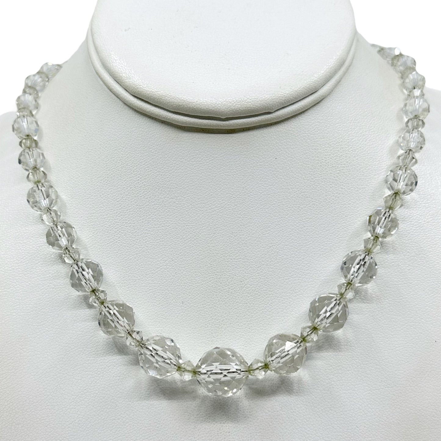 Art Deco sterling silver graduate crystal bead necklace