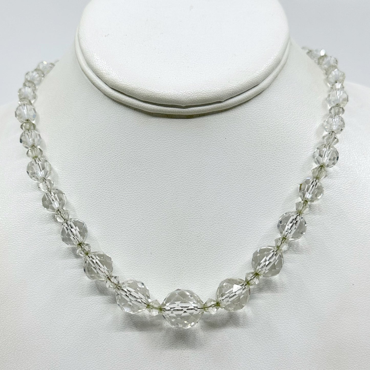 Art Deco sterling silver graduate crystal bead necklace
