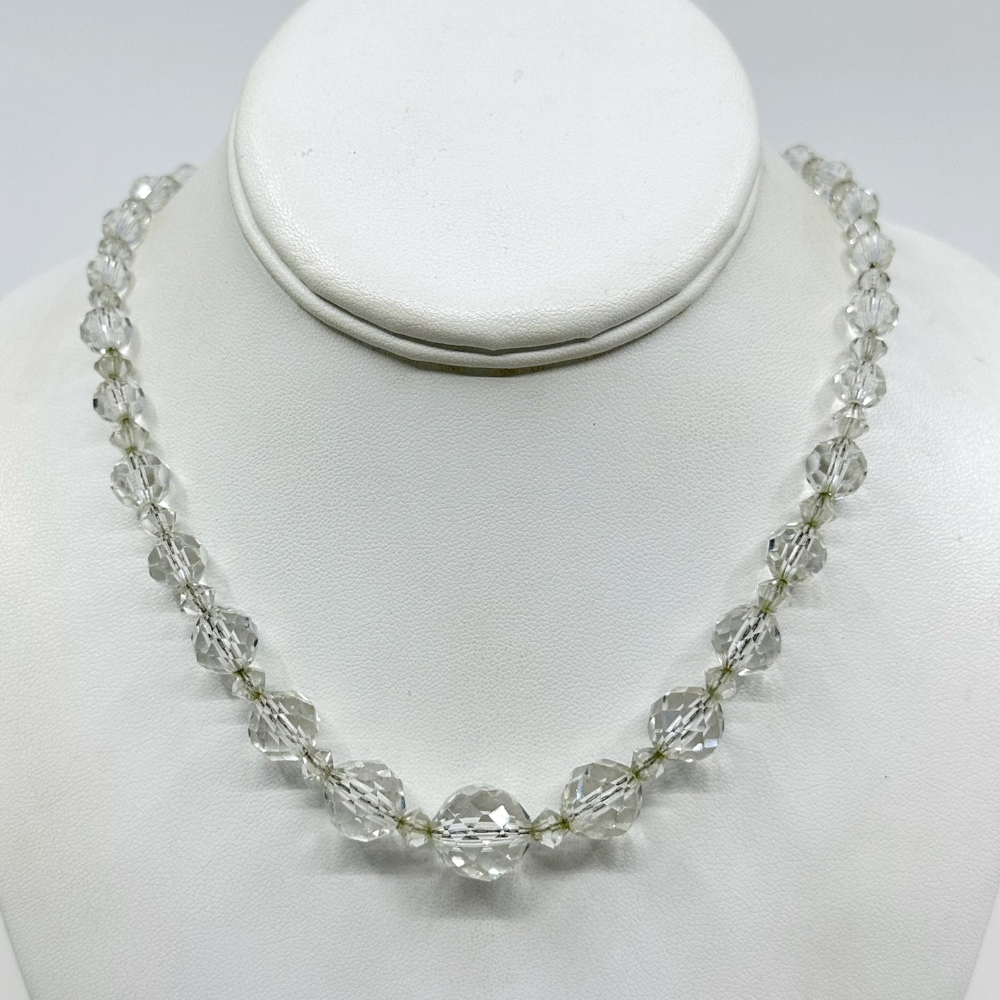 Art Deco sterling silver graduate crystal bead necklace