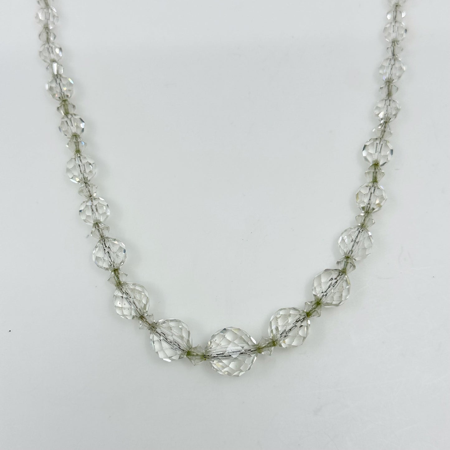 Art Deco sterling silver graduate crystal bead necklace