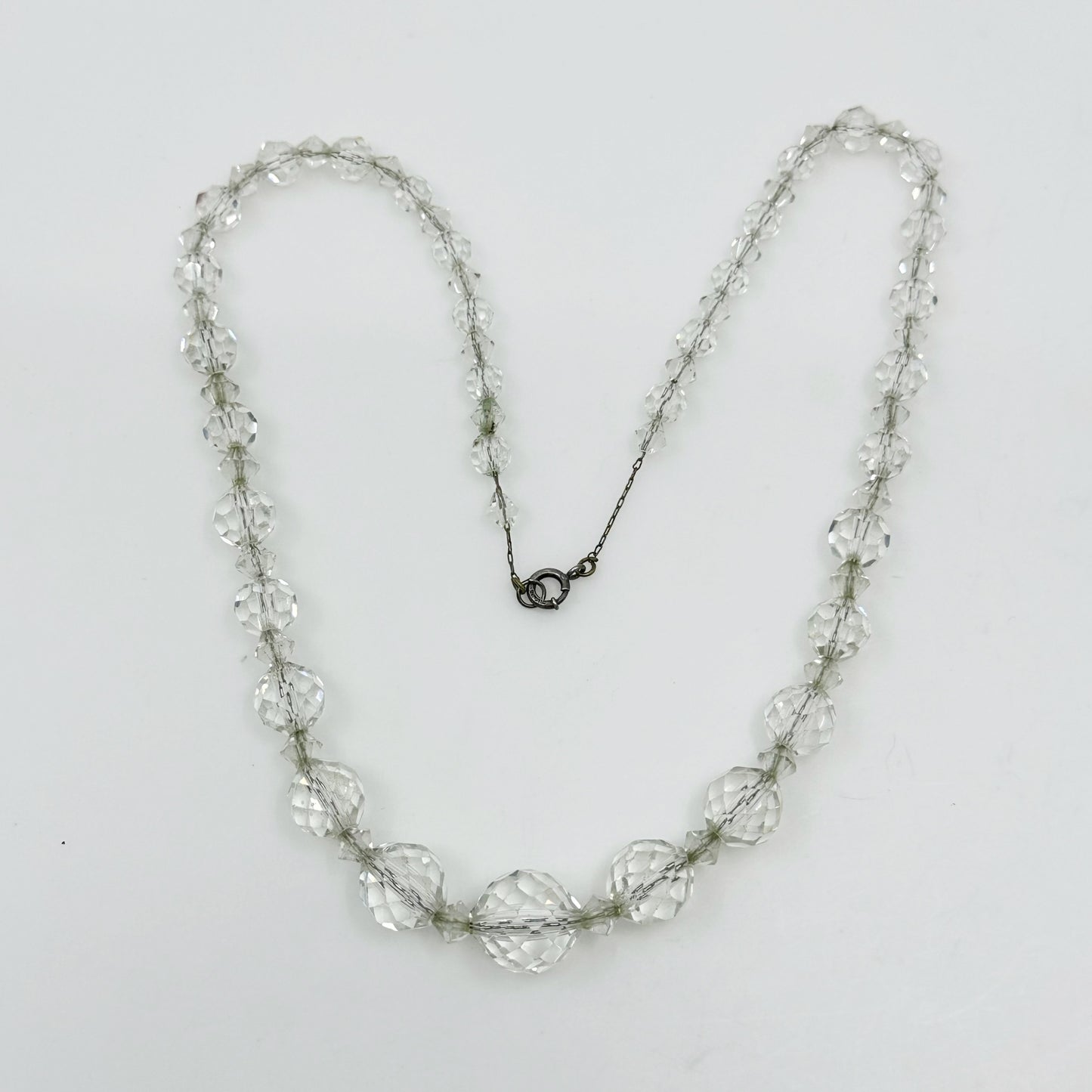 Art Deco sterling silver graduate crystal bead necklace