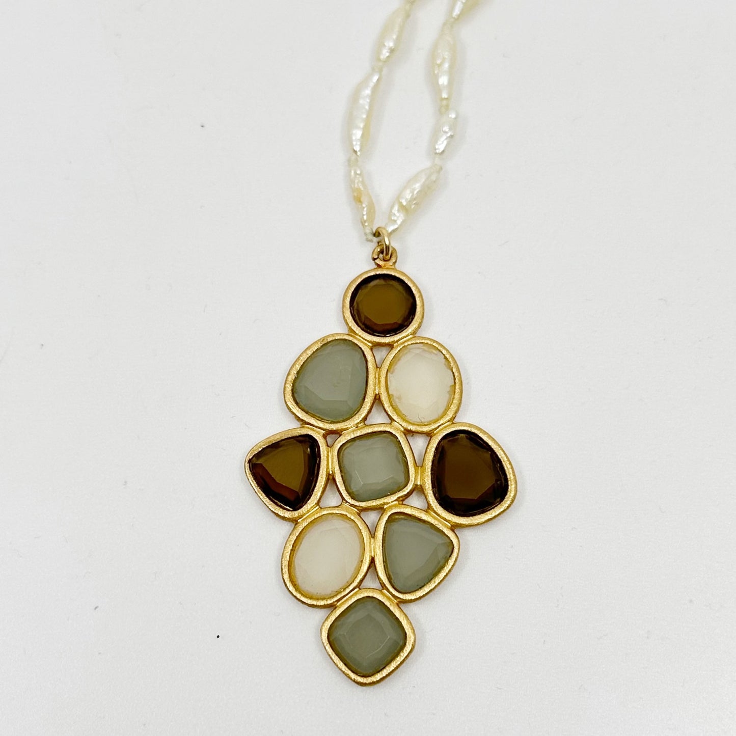 14k Gold vermeil sterling silver smoky quartz & chalcedony pearl strand necklace
