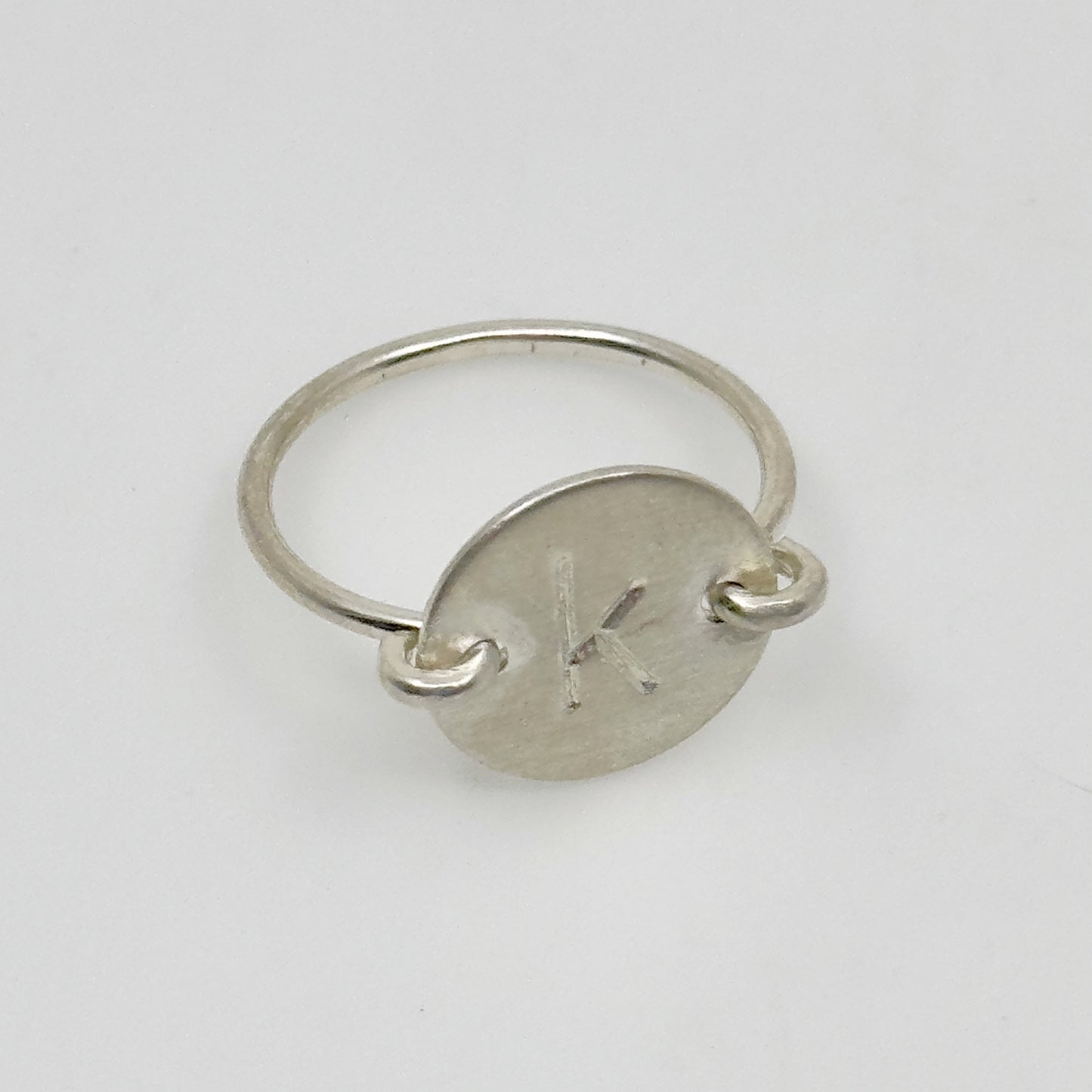 Hand Made Sterling silver K Initial disk Ring