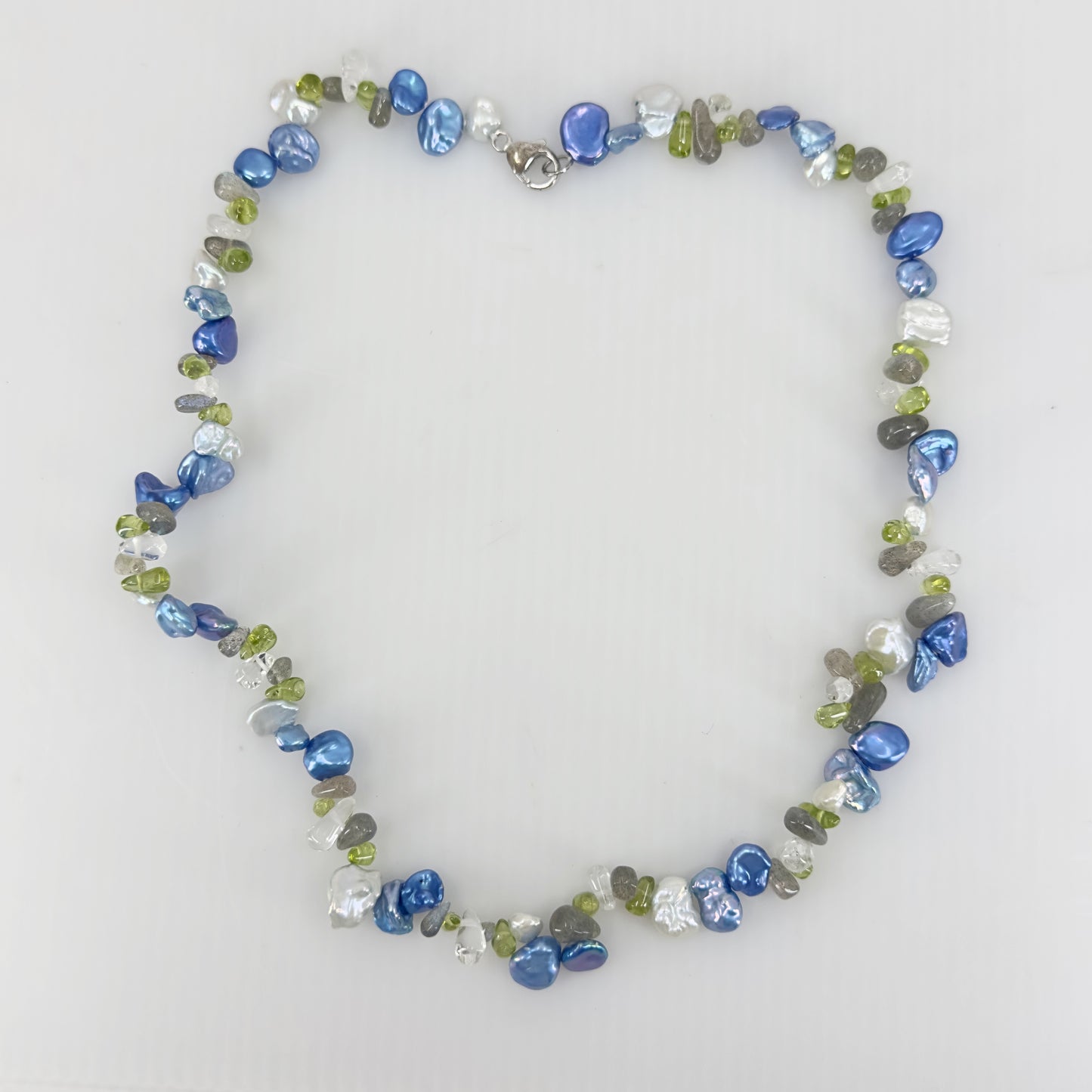 Hand made sterling silver pearl & gemstone bead necklace