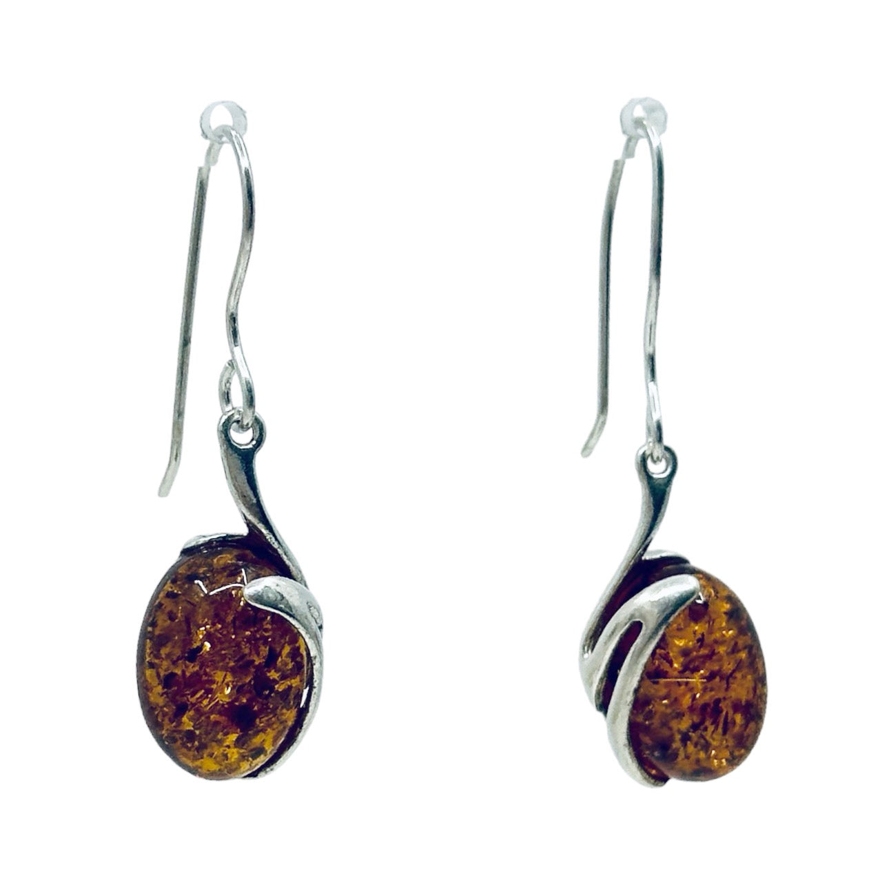 Sterling silver Baltic amber drop earrings - GM409