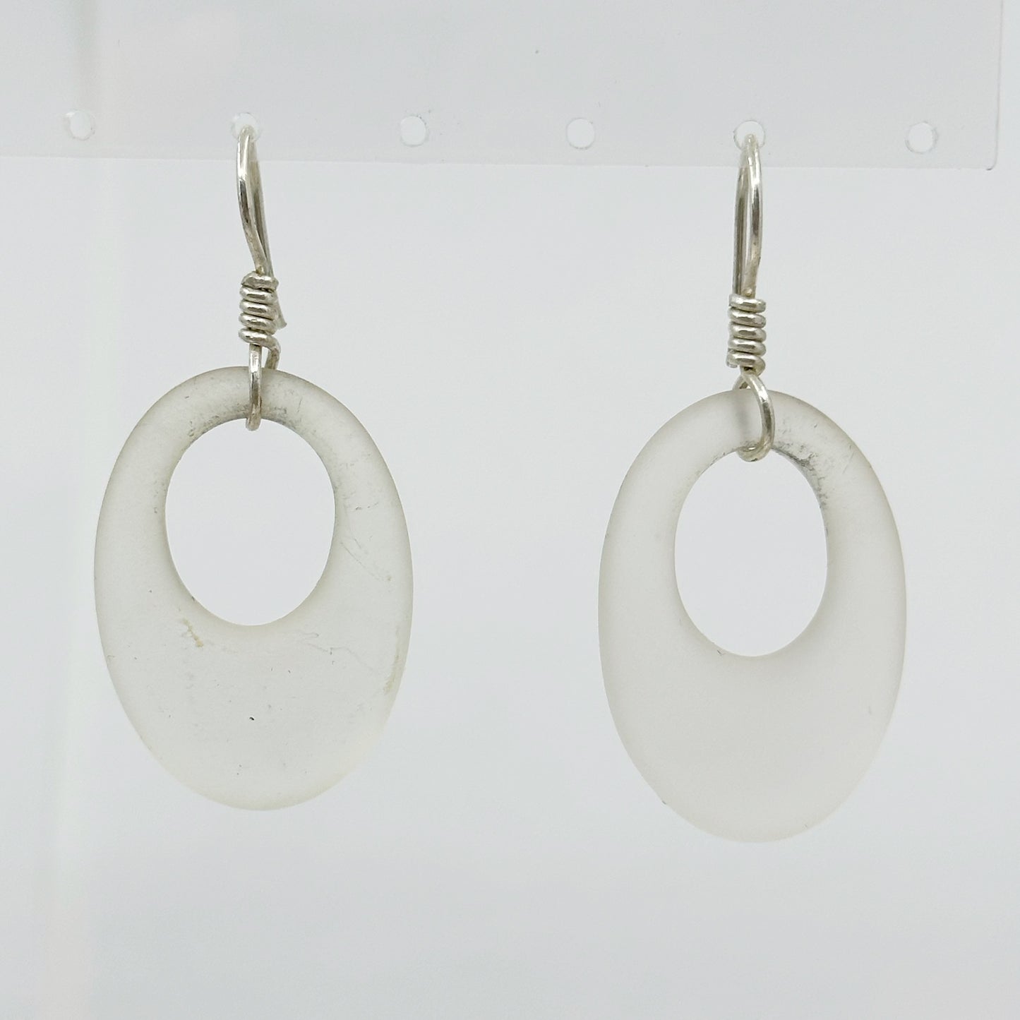 Hand Made Sterling silver frosted rock crystal earrings - GM413