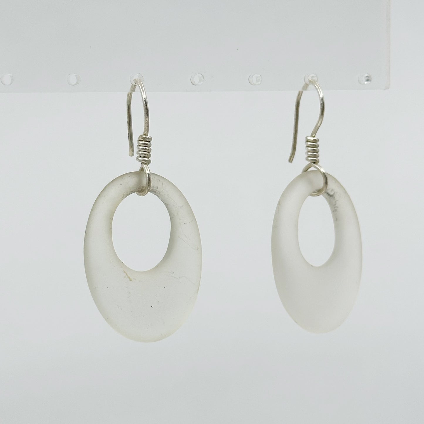 Hand Made Sterling silver frosted rock crystal earrings - GM413