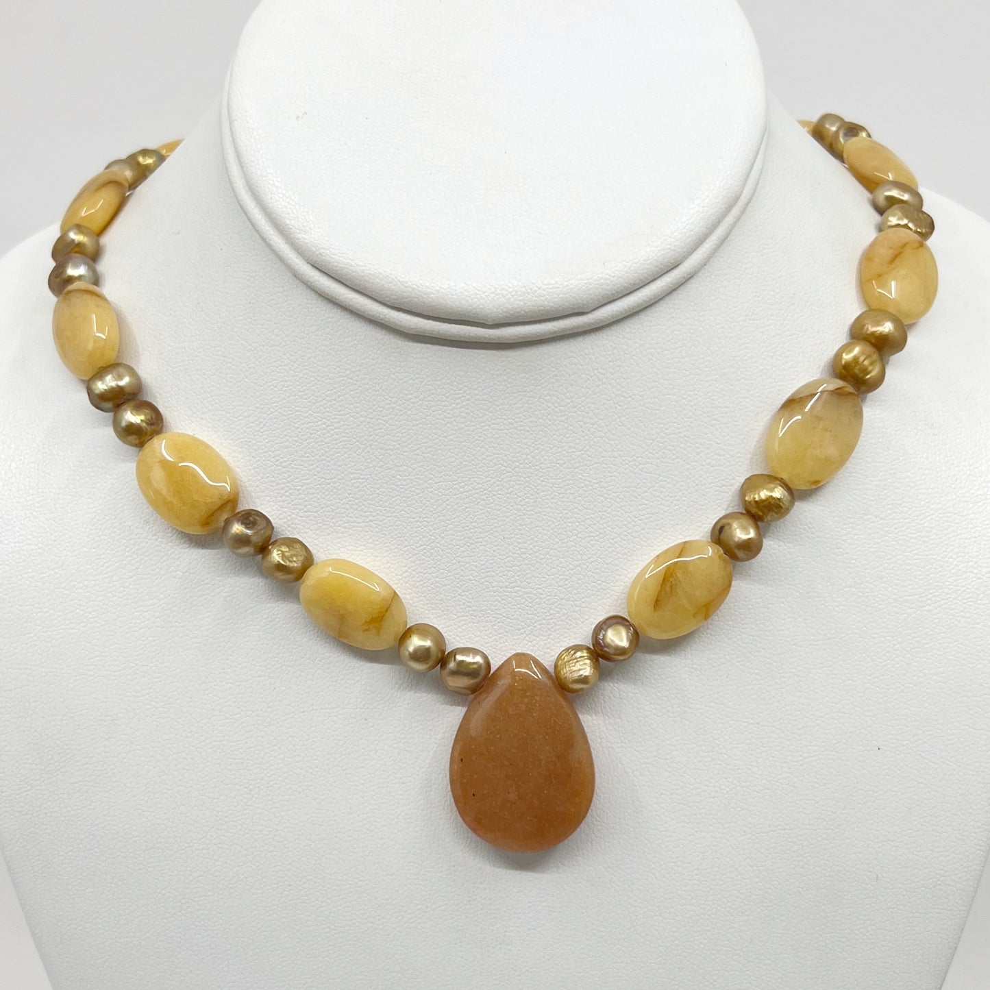 Hand Made Sterling silver cultured pearl & aragonite bead necklace - GM417