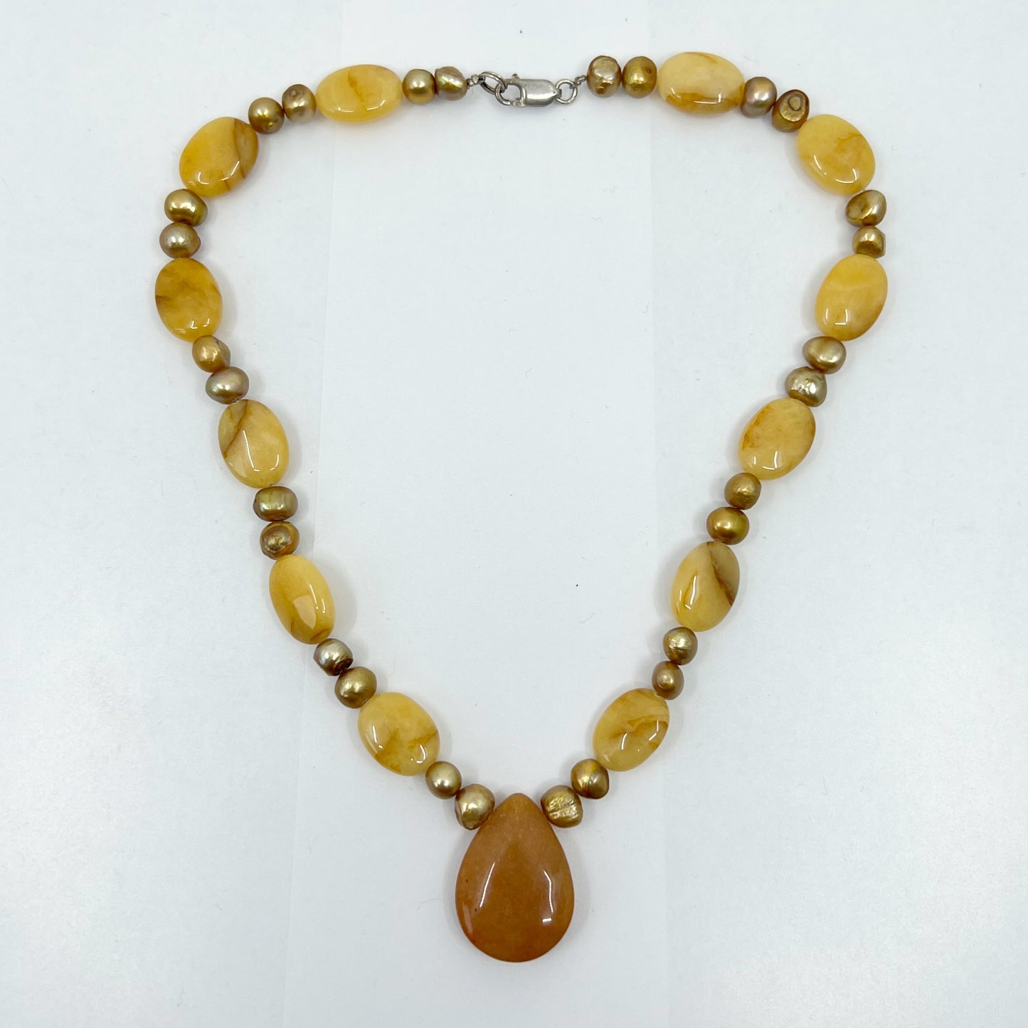 Hand Made Sterling silver cultured pearl & aragonite bead necklace - GM417