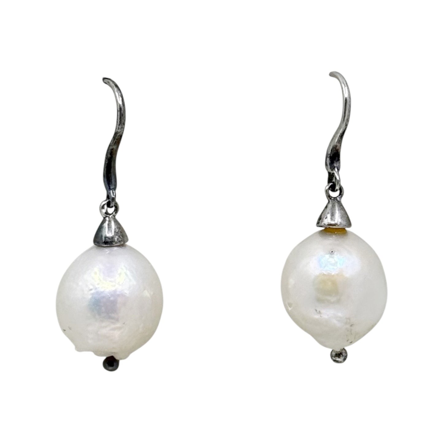 sterling silver 12mm Baroque pearl drop earrings - GM43