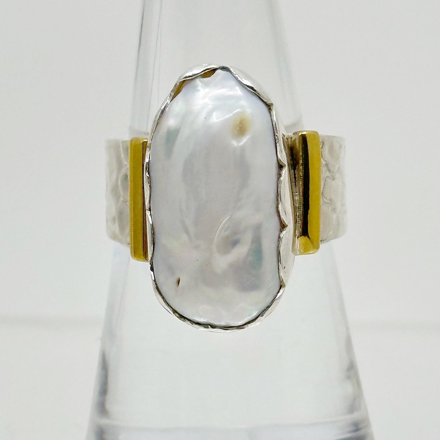 sterling silver & brass baroque pearl ring GM432