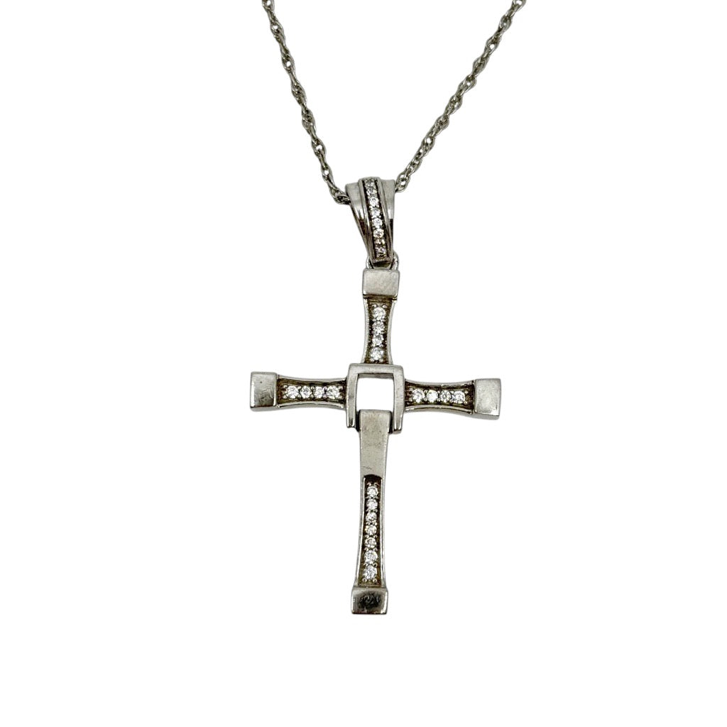 BSI sterling silver pink cubic zirconia cross pendant - GM432