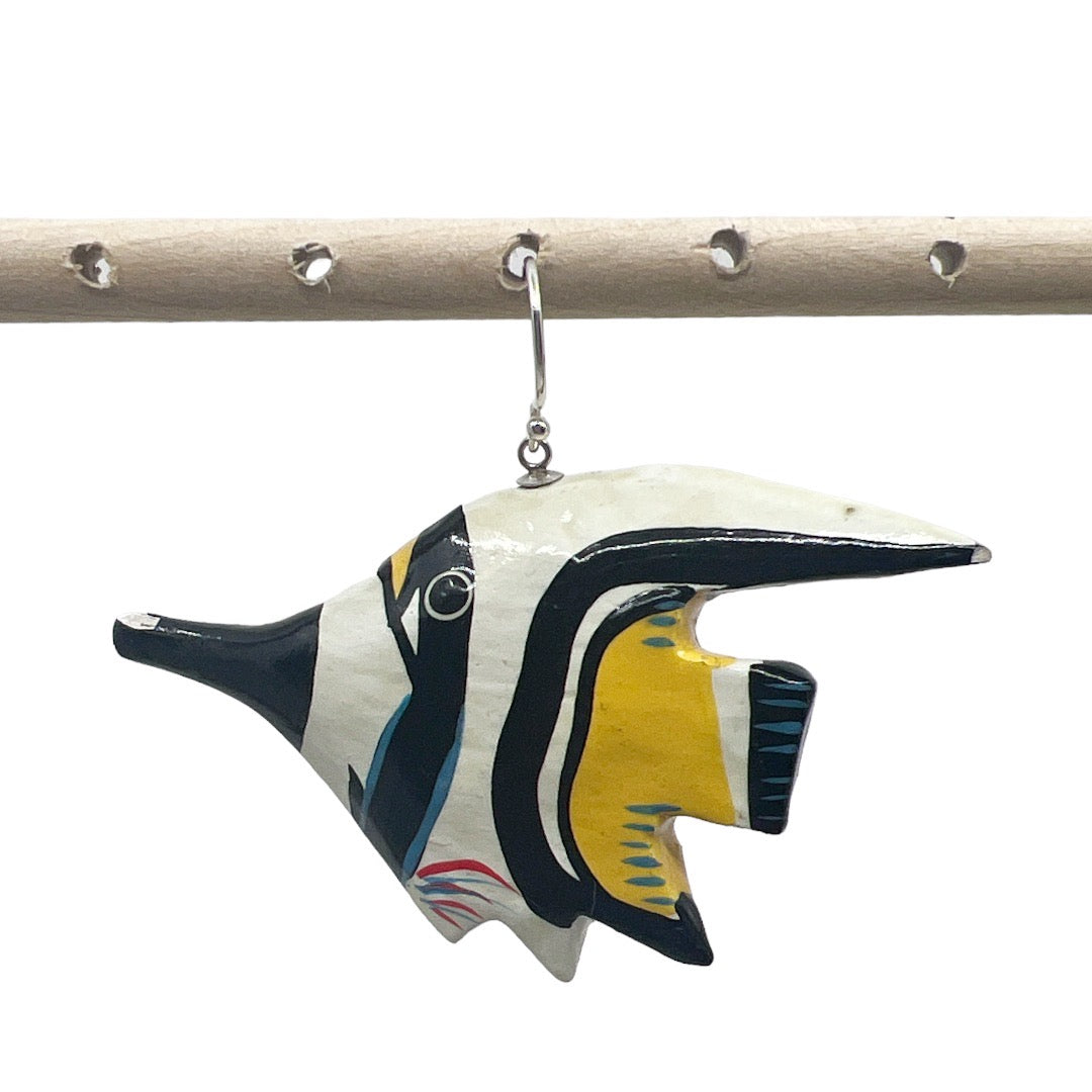 Sterling silver hand painted wood fish earrings GM435
