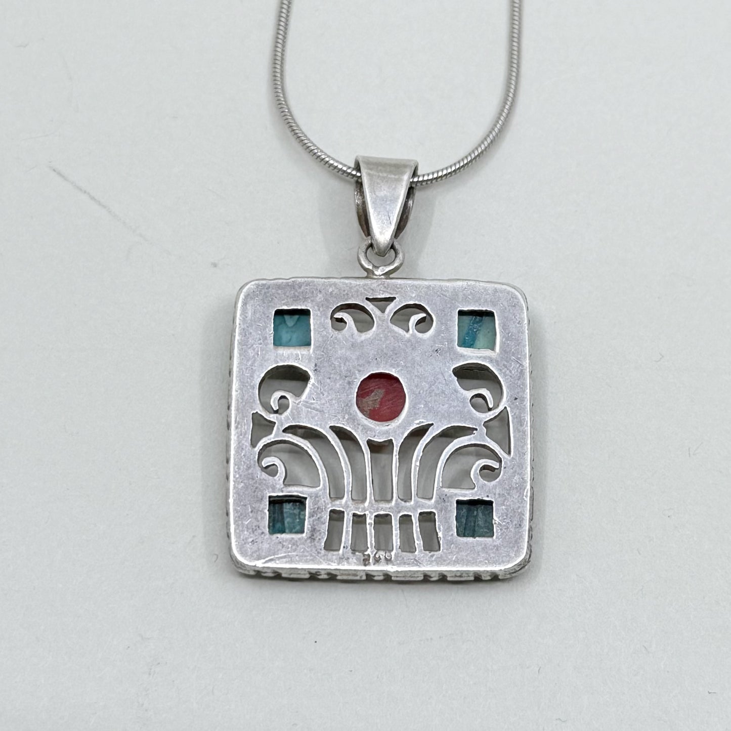 Sterling silver coral & turquoise pendant - GM440