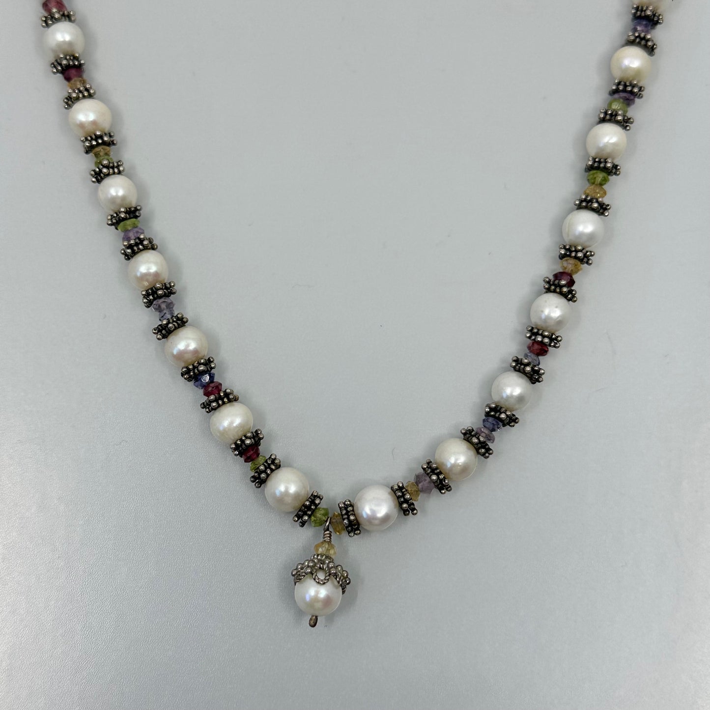 sterling silver pearl & tourmaline bead necklace GM444