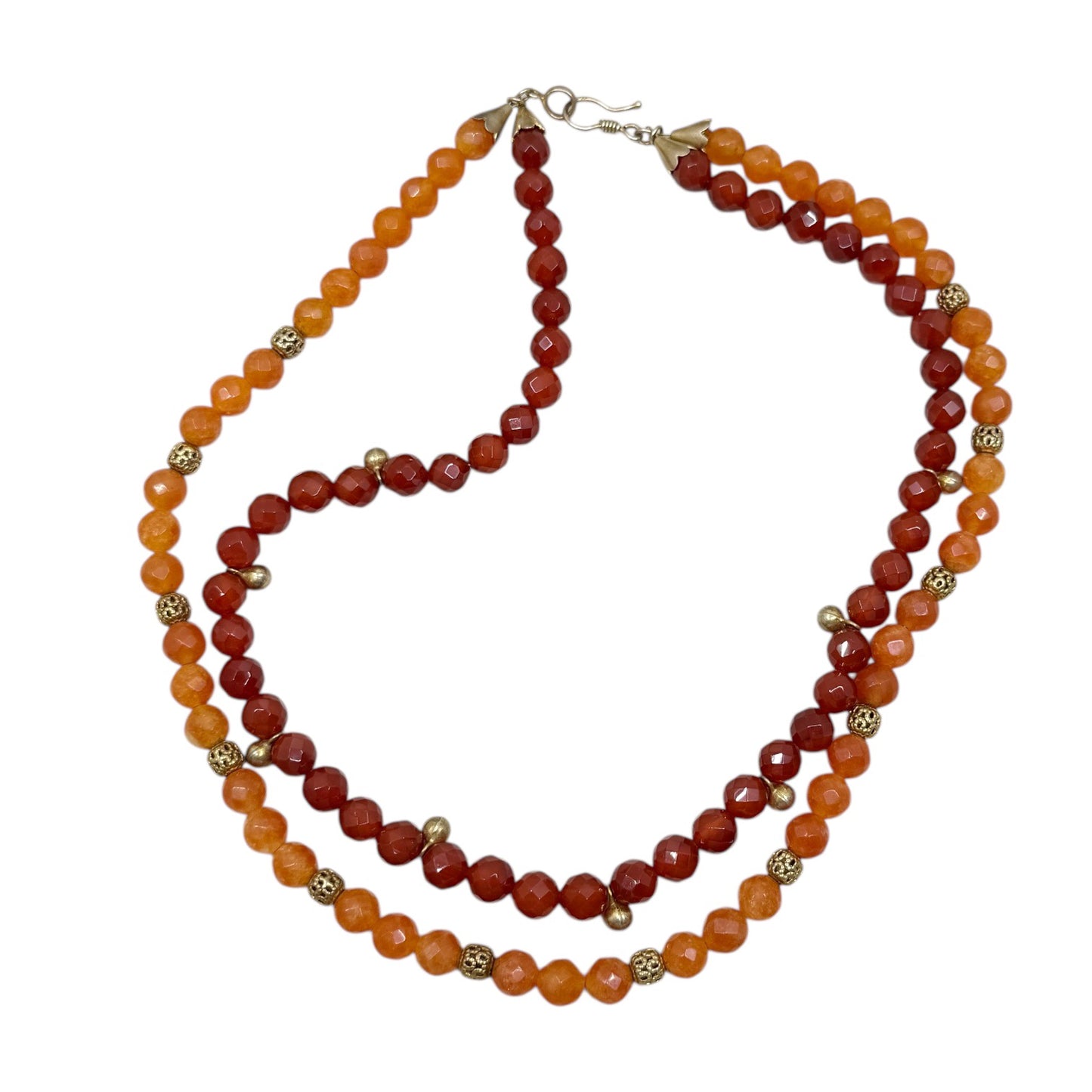 Gold Vermeil sterling silver carnelian faceted bead double strand necklace - GM45