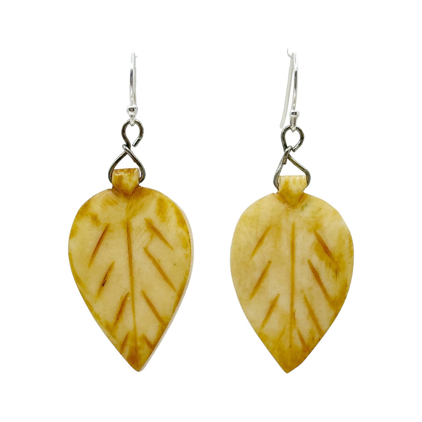 Vintage Sterling silver carved bone drop earrings GM451