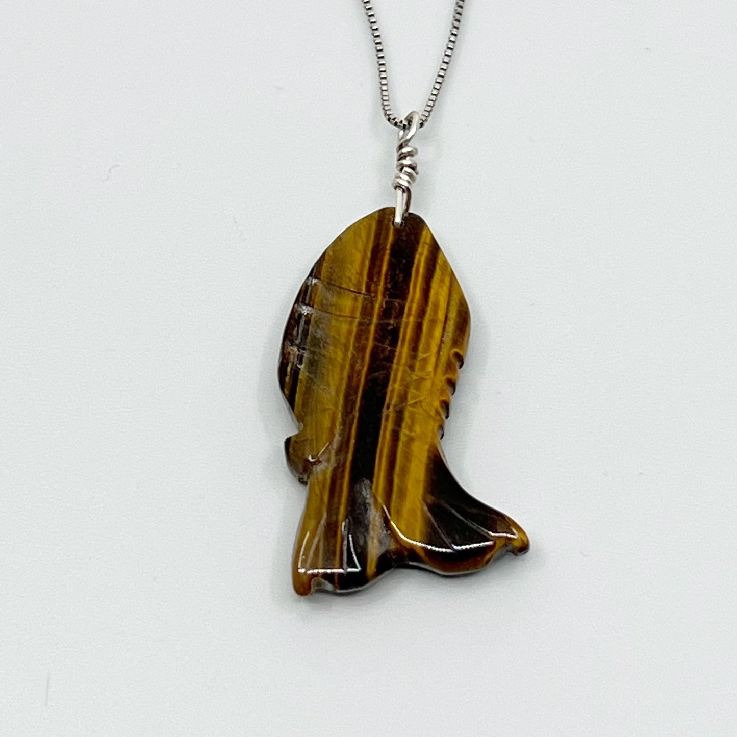 Sterling silver tiger eye fish pendant GM453