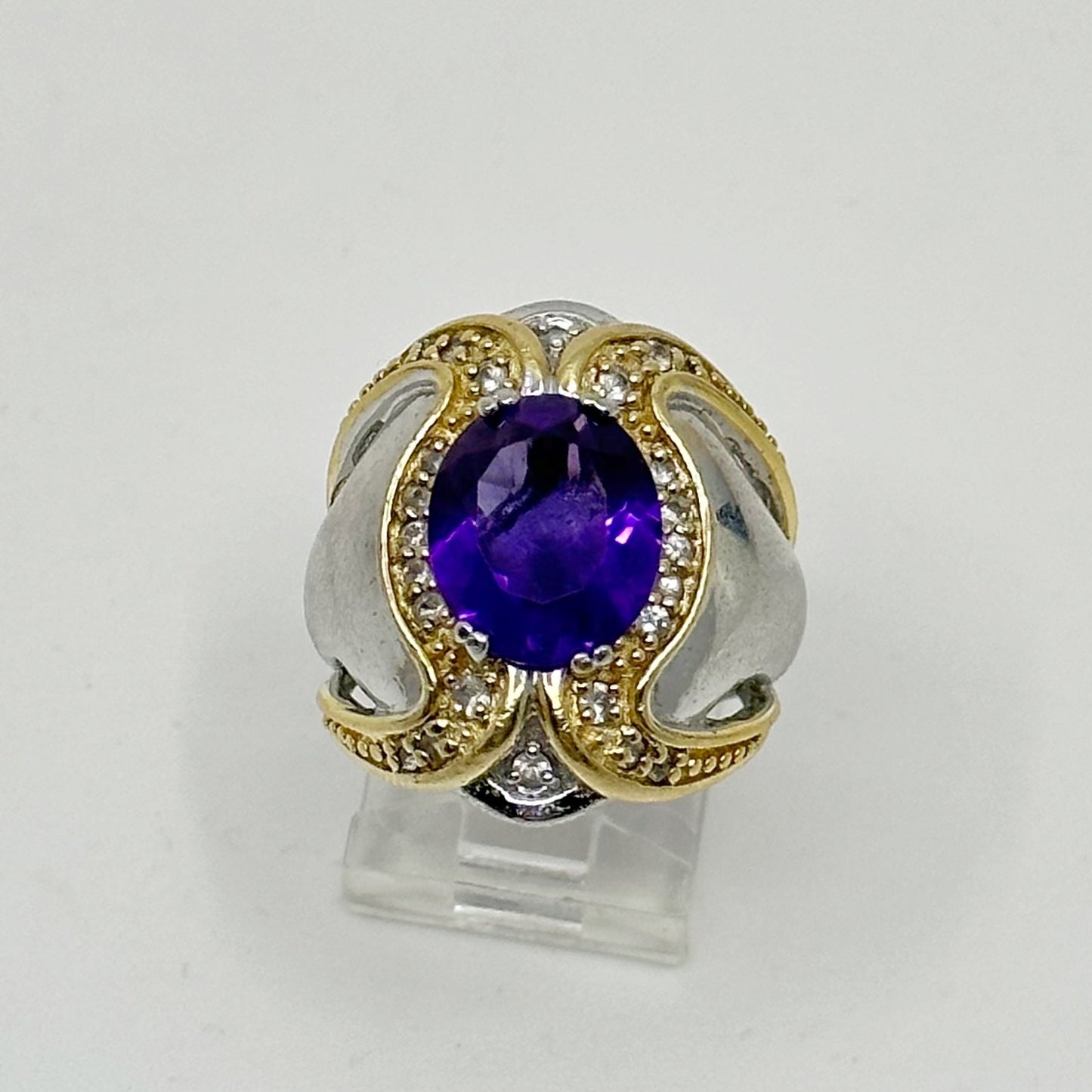 Sterling silver amethyst & cubic zirconia ring GM458