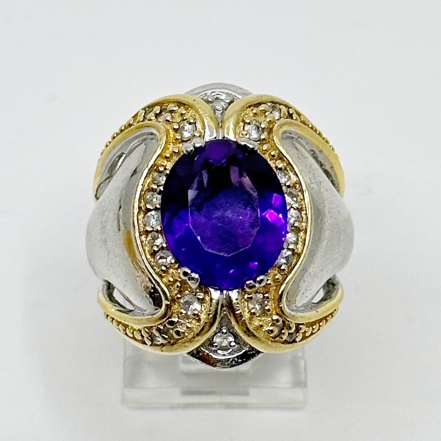 Sterling silver amethyst & cubic zirconia ring GM458