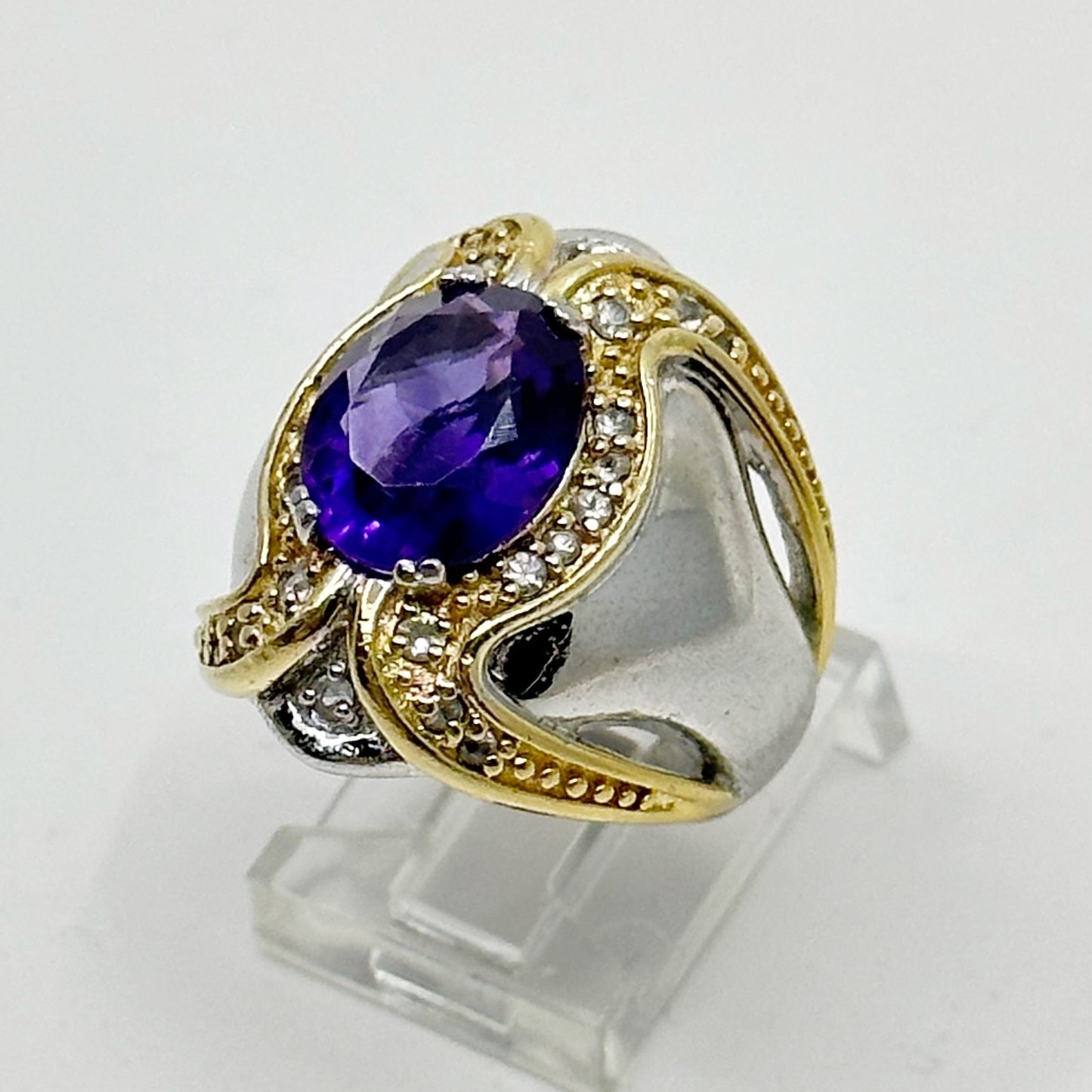 Sterling silver amethyst & cubic zirconia ring GM458