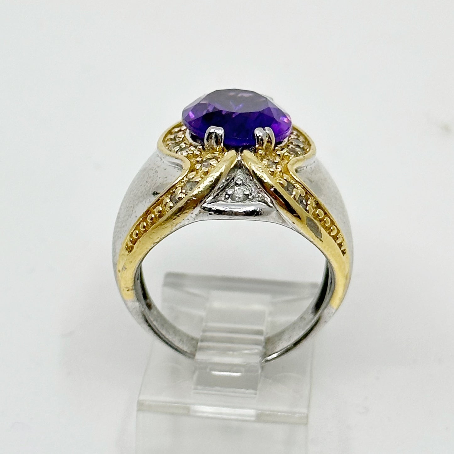 Sterling silver amethyst & cubic zirconia ring GM458