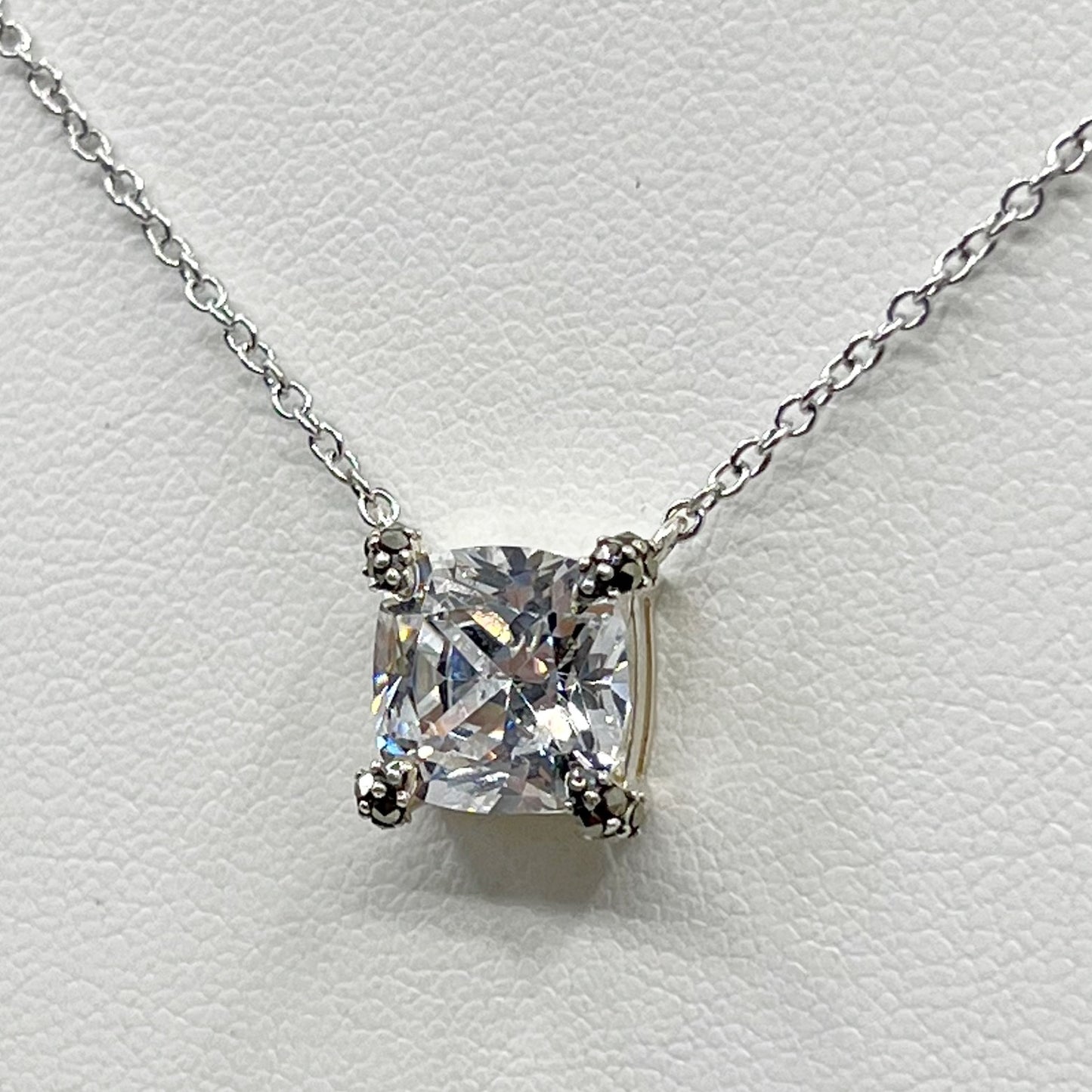 Sterling silver cubic zirconia & marcasite pendant necklace GM464